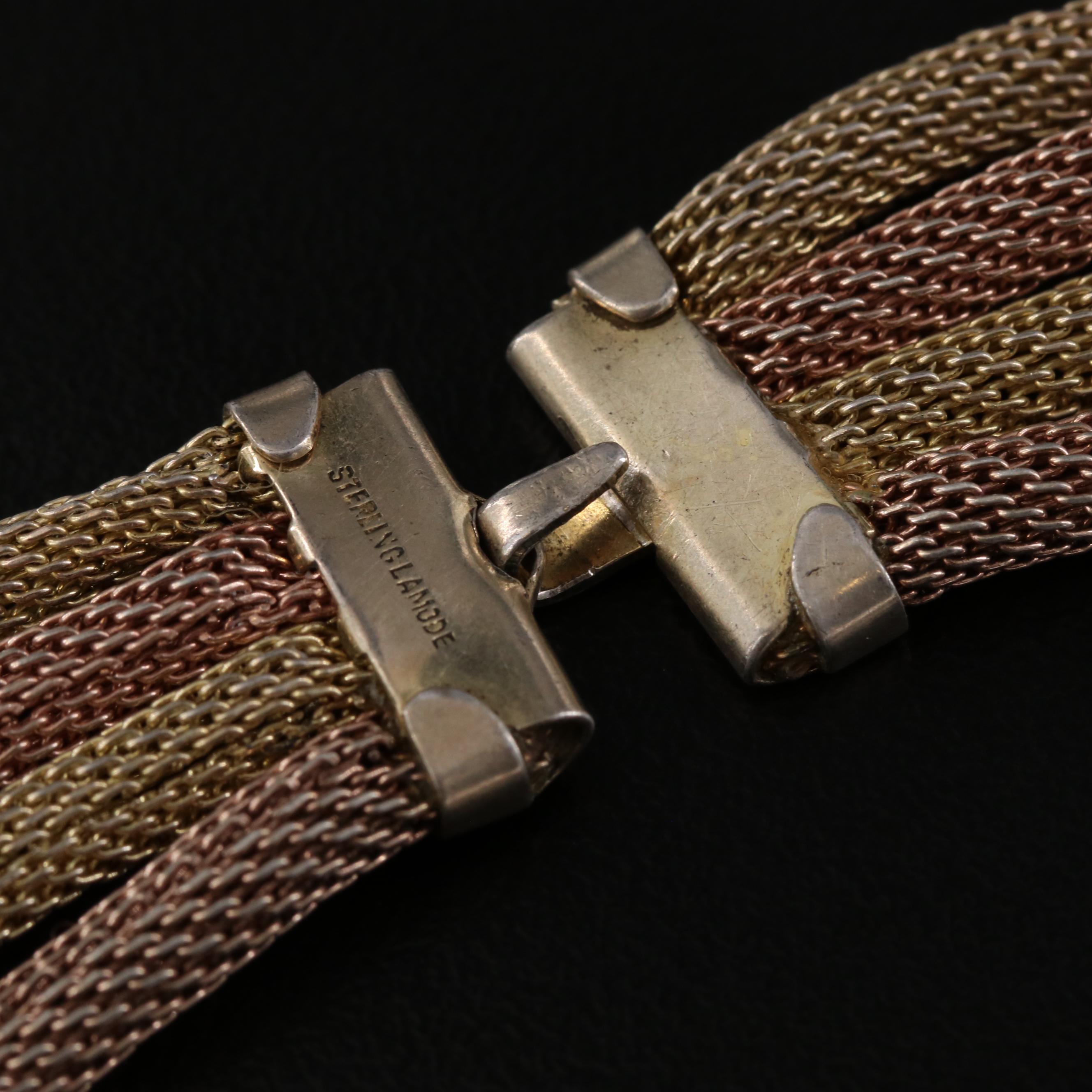 Vintage Ripley & Gowen Co. Inc. Sterling Tri-Color Mesh Collar Necklace