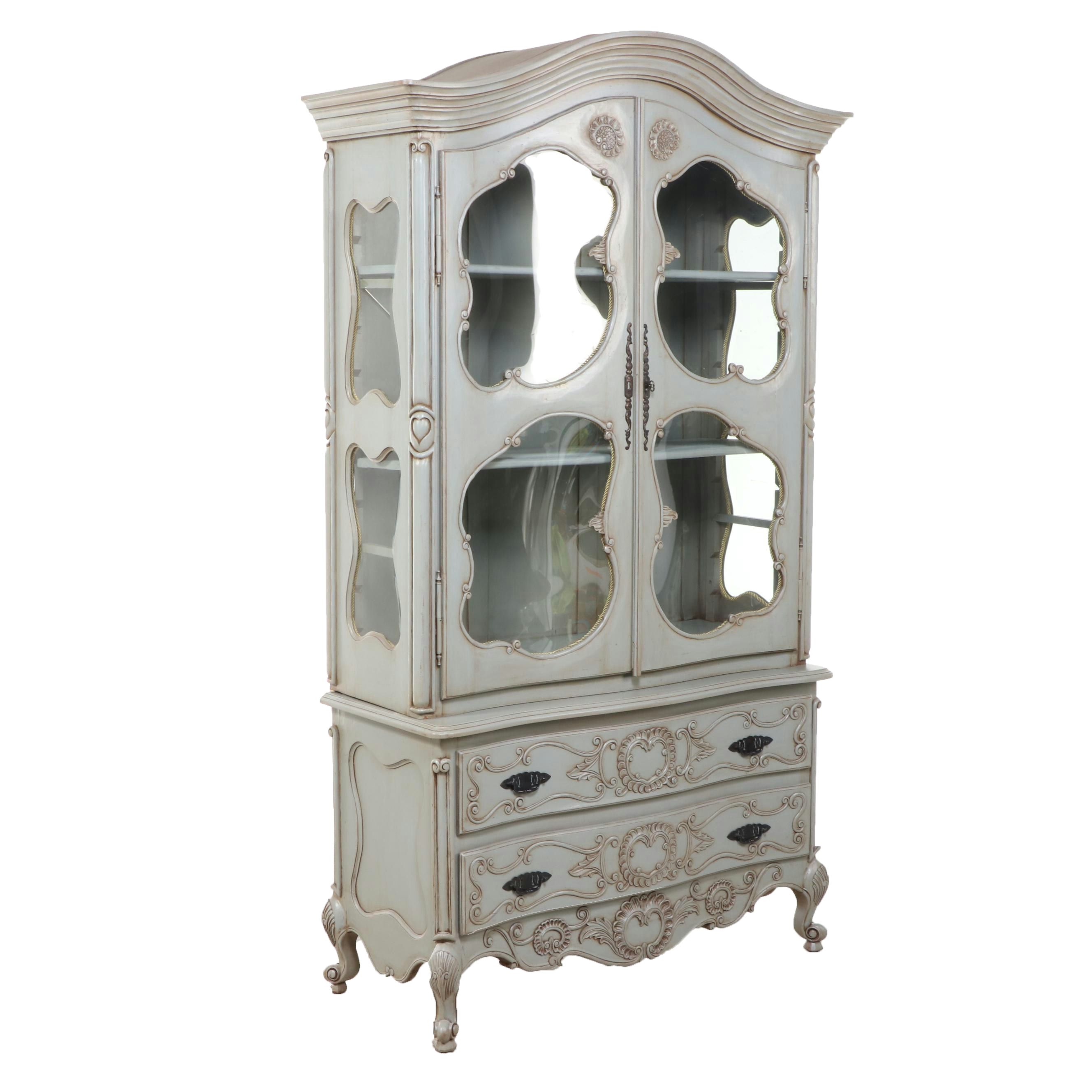 Marie Albert French Provincial Style Painted Wood Bombay China Cabinet
