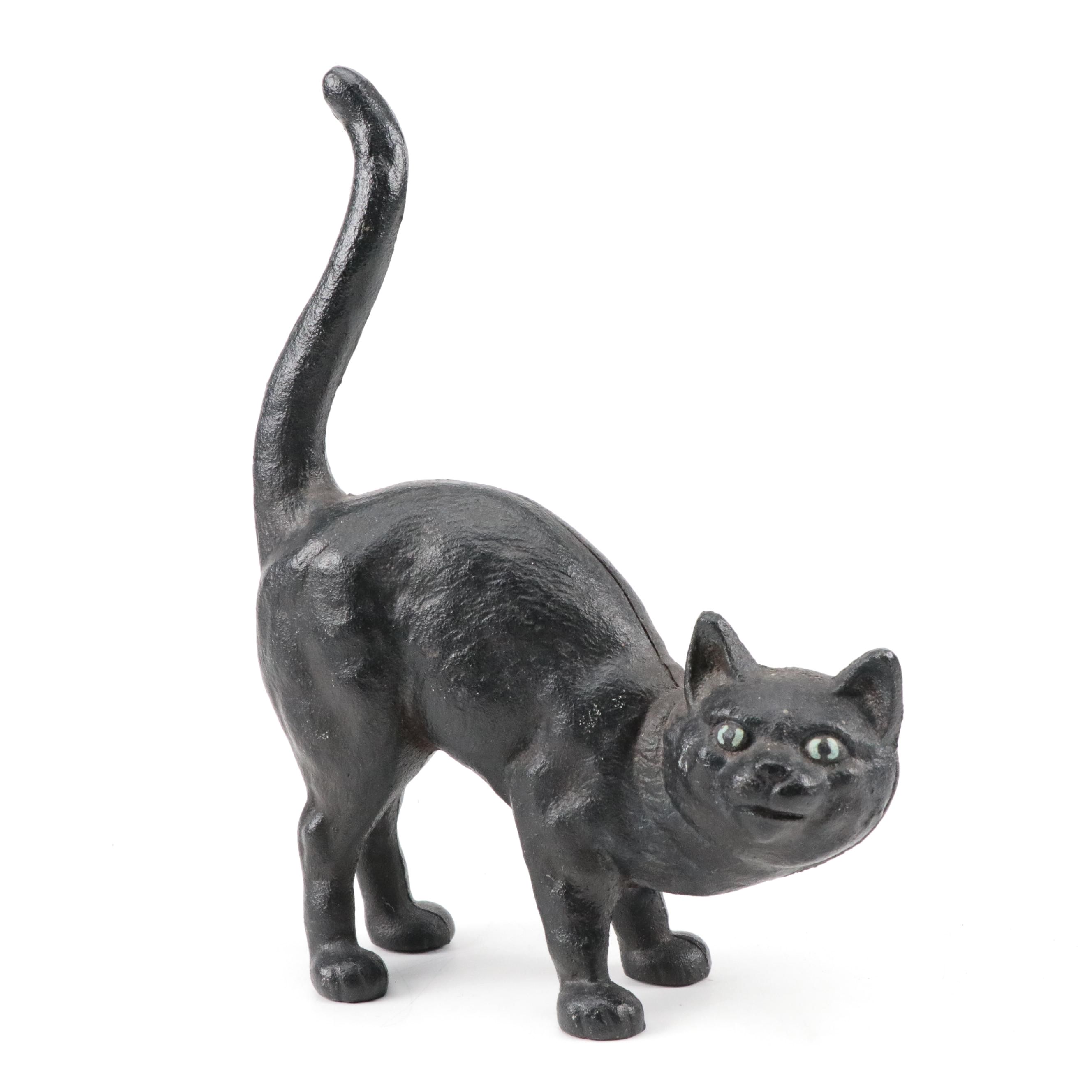 Hubley Style Cast Iron Black Cat Doorstop