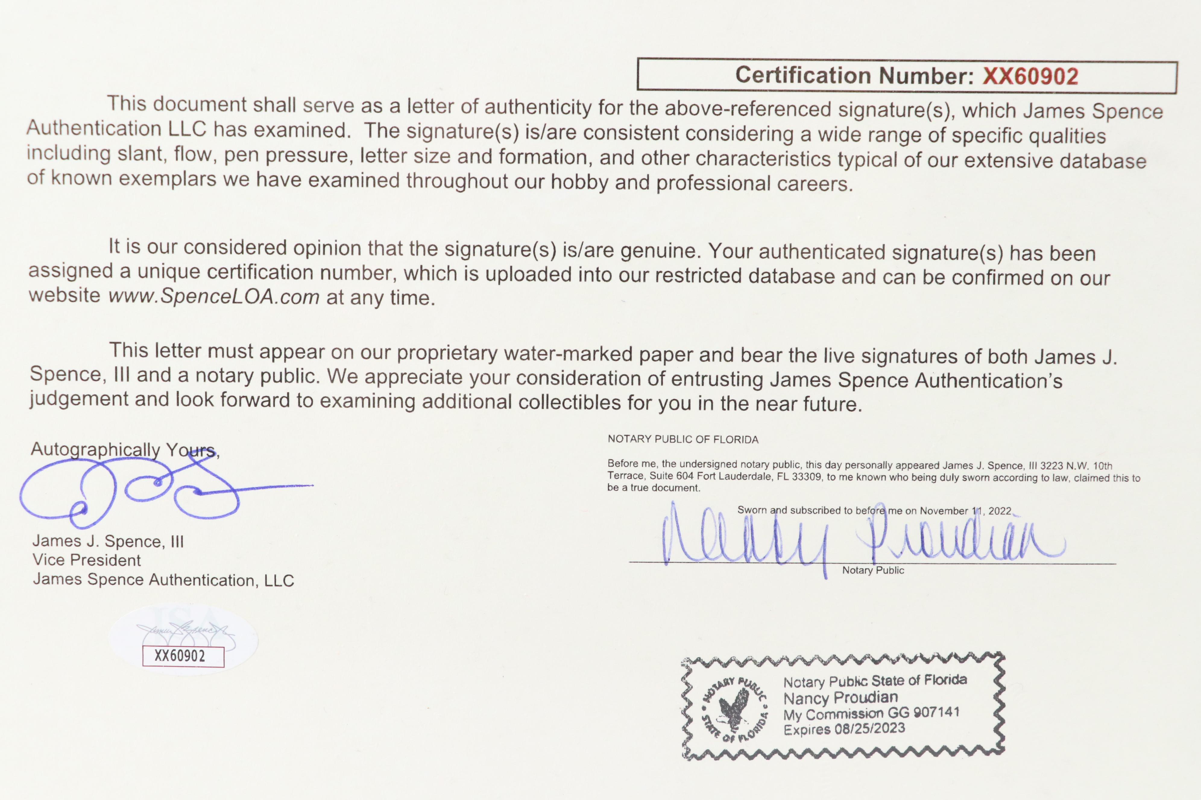 Muhammad Ali Signed Louisville Slugger Baseball Bat, JSA Full Letter