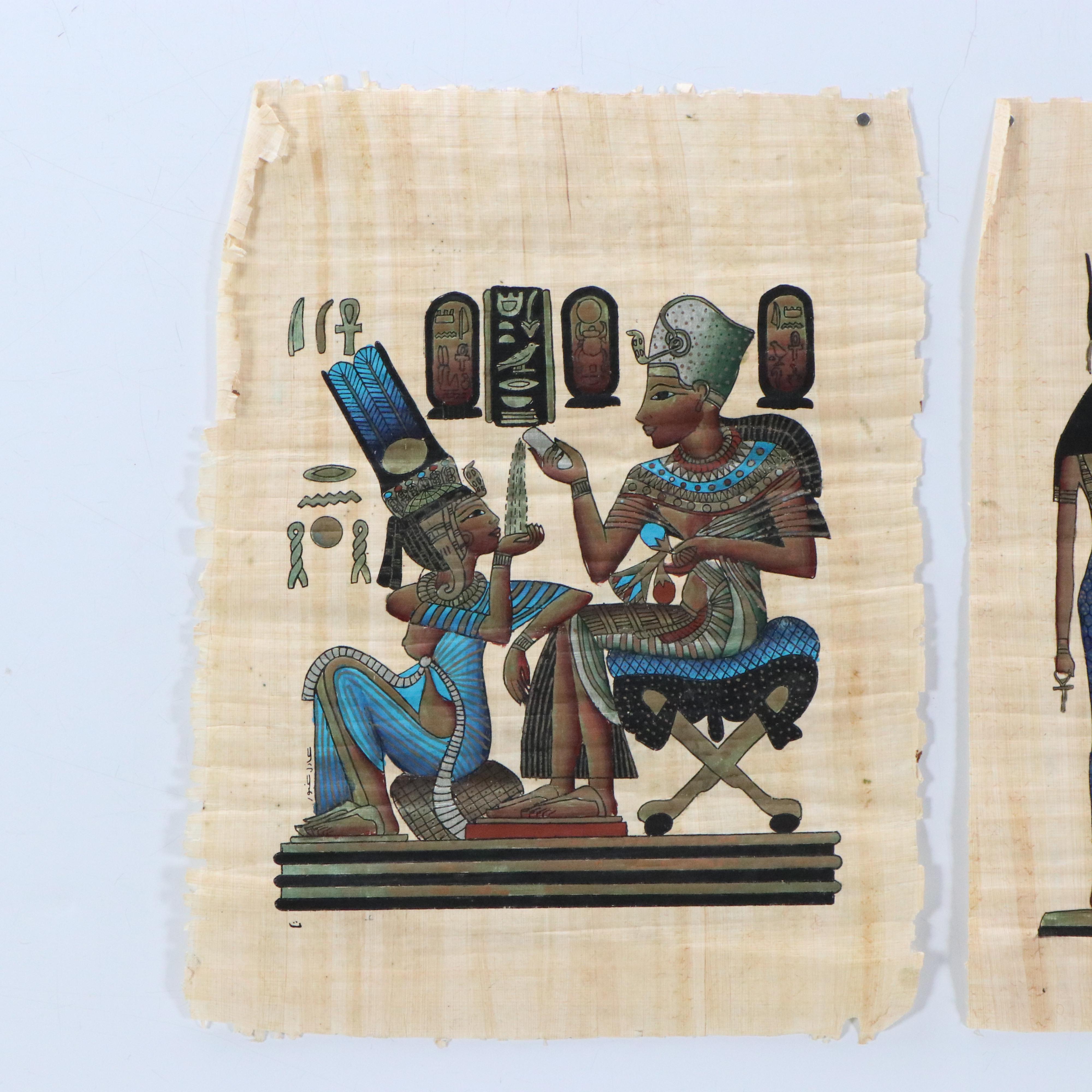 Egyptian Style Papyrus Gouache Paintings