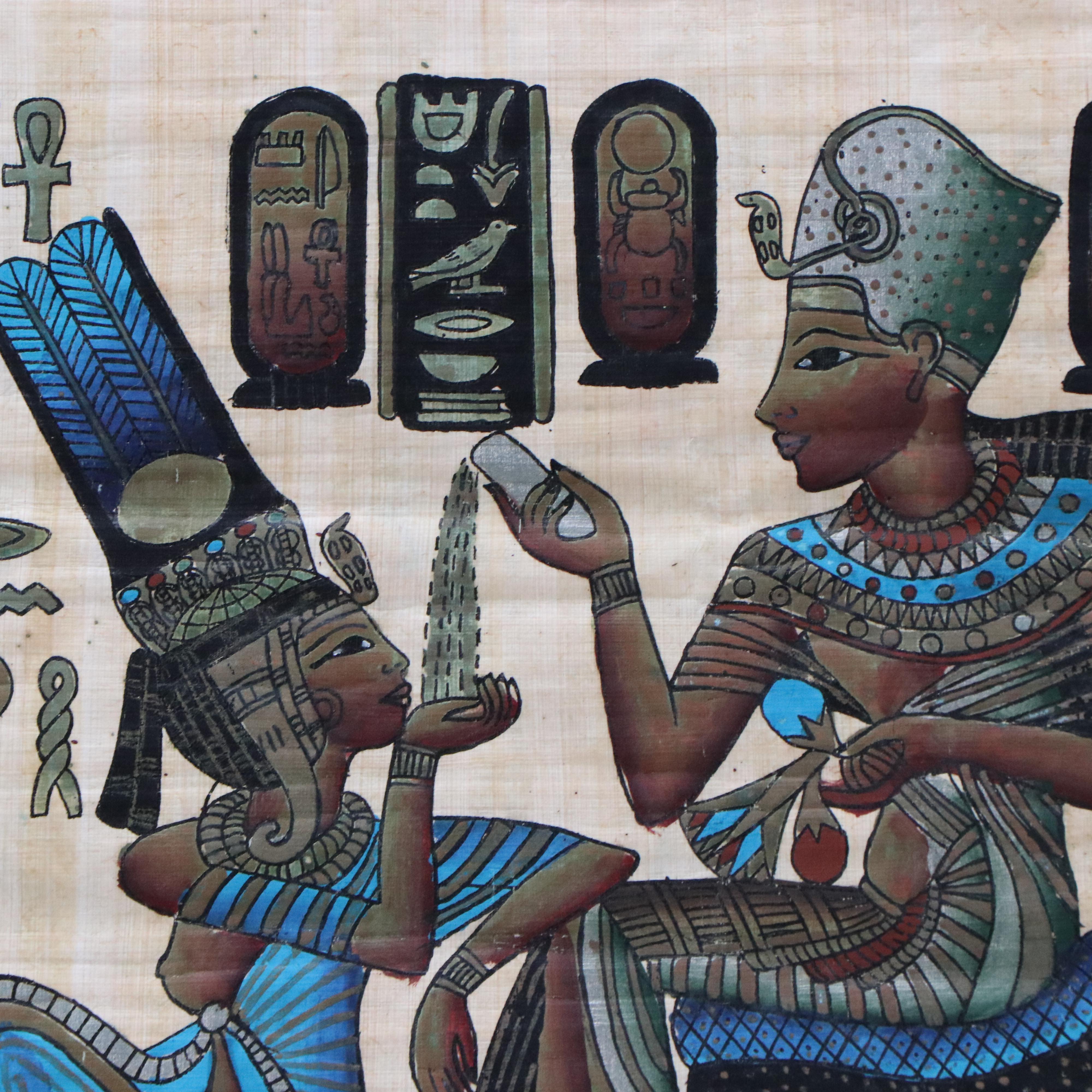 Egyptian Style Papyrus Gouache Paintings