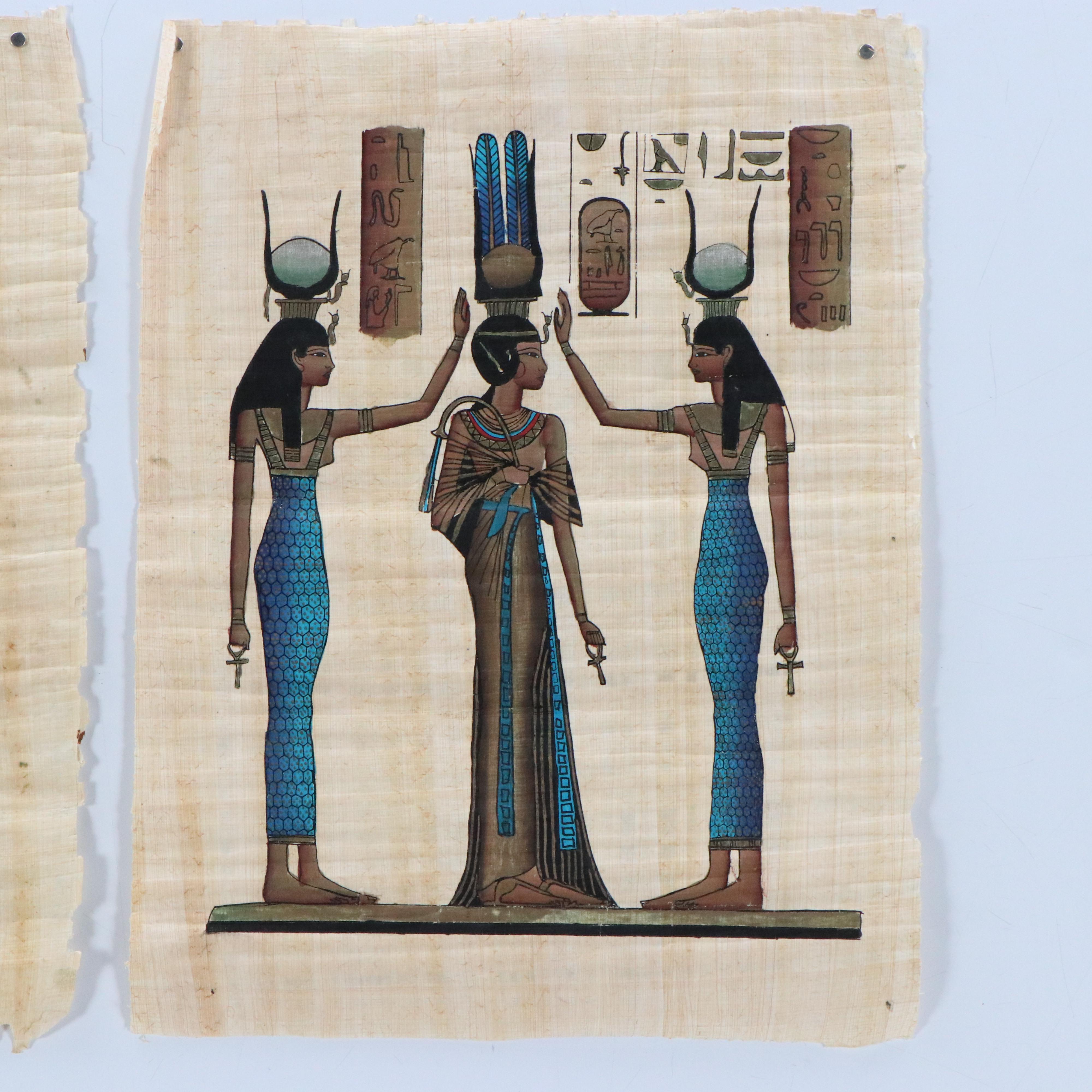 Egyptian Style Papyrus Gouache Paintings