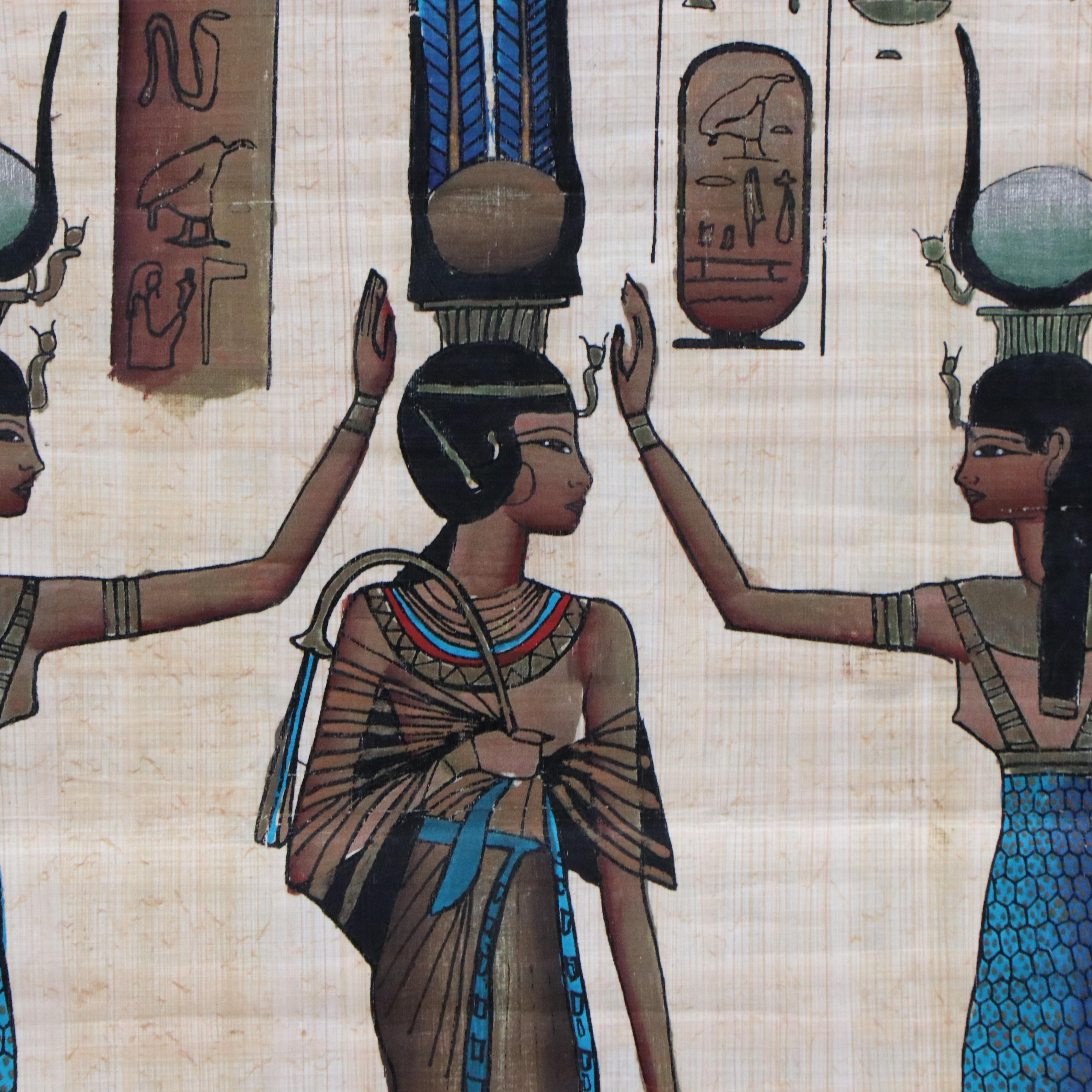 Egyptian Style Papyrus Gouache Paintings
