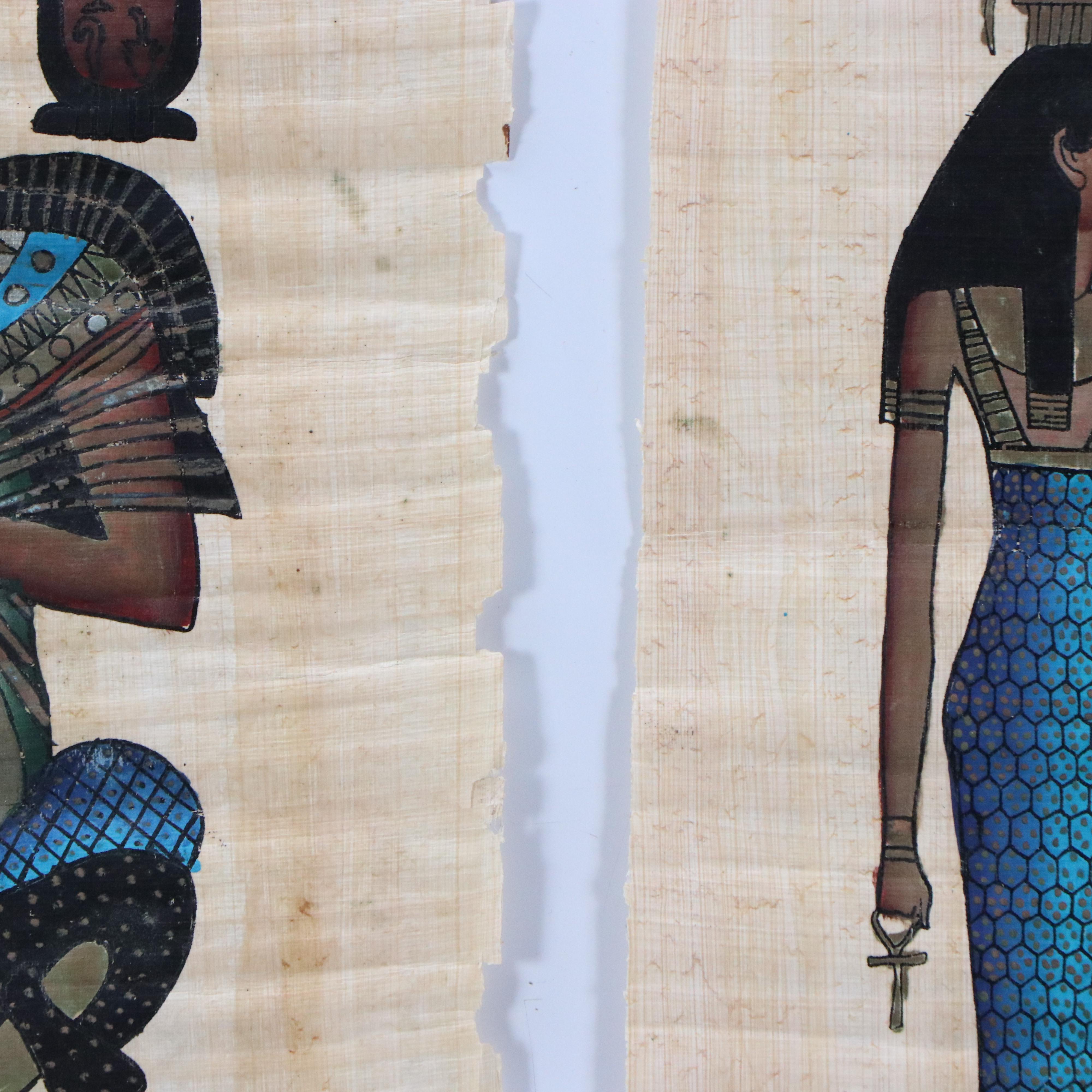 Egyptian Style Papyrus Gouache Paintings
