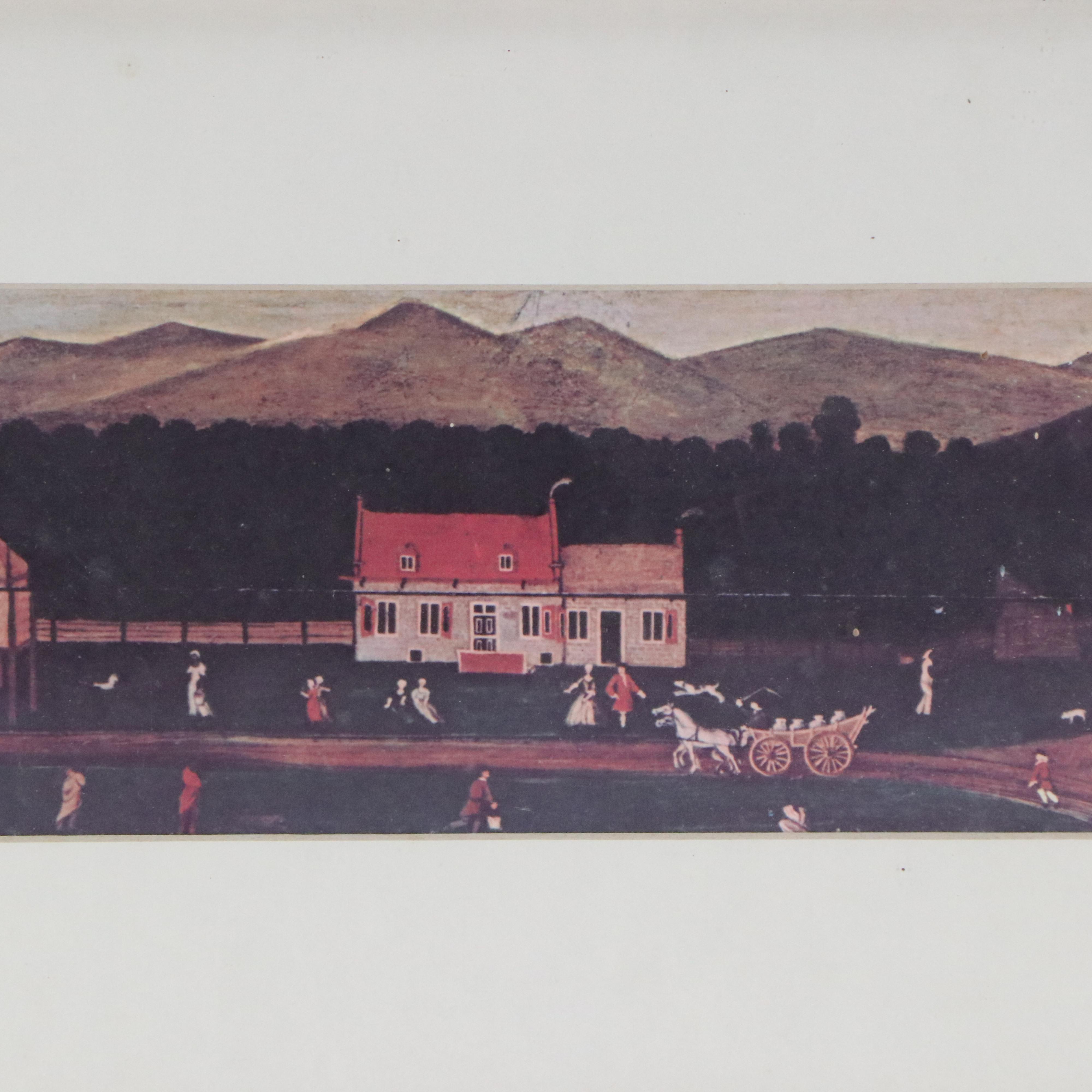 Offset Lithograph of Early American Farm Scene, 20th Century