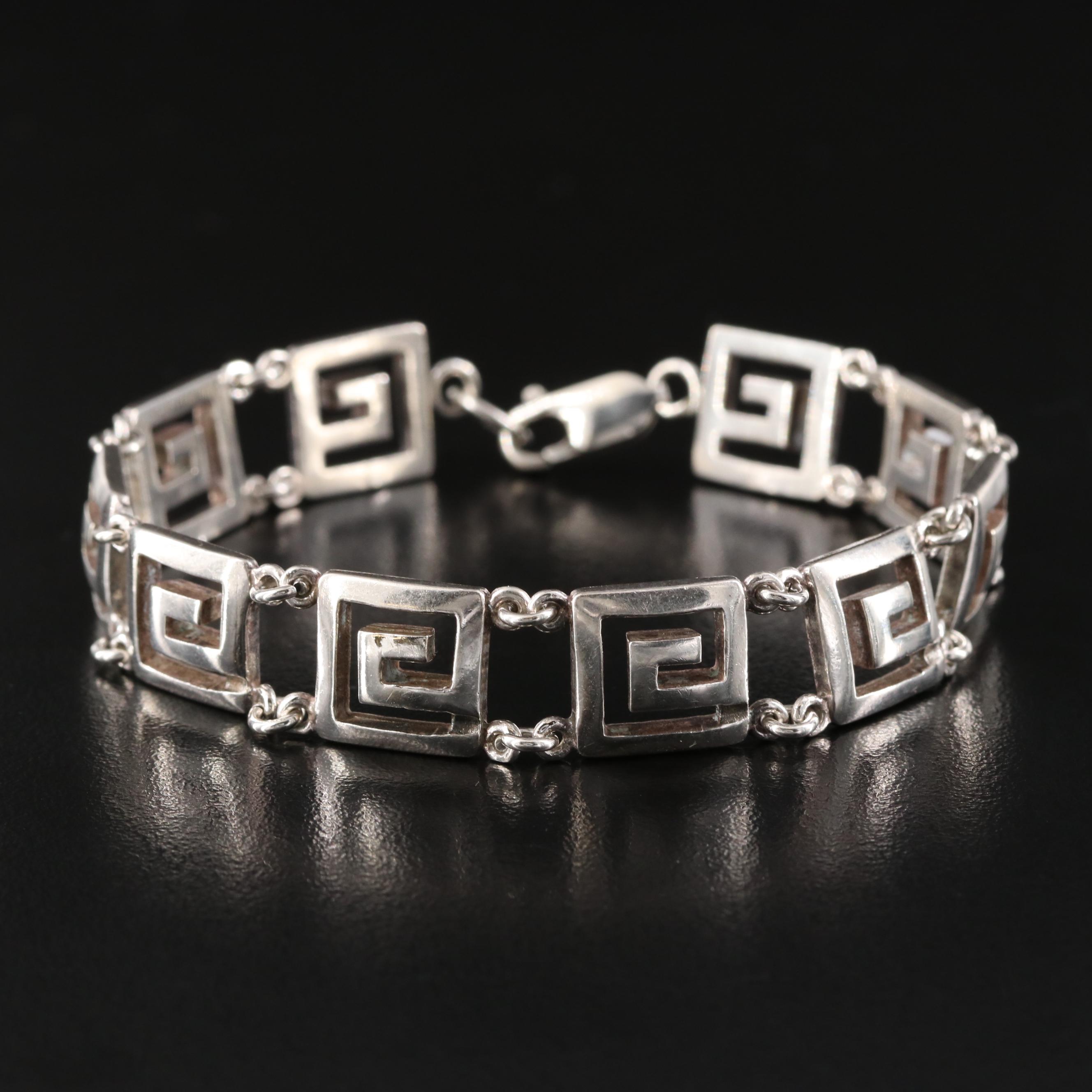 Sterling Greek Key Openwork Panel Bracelet