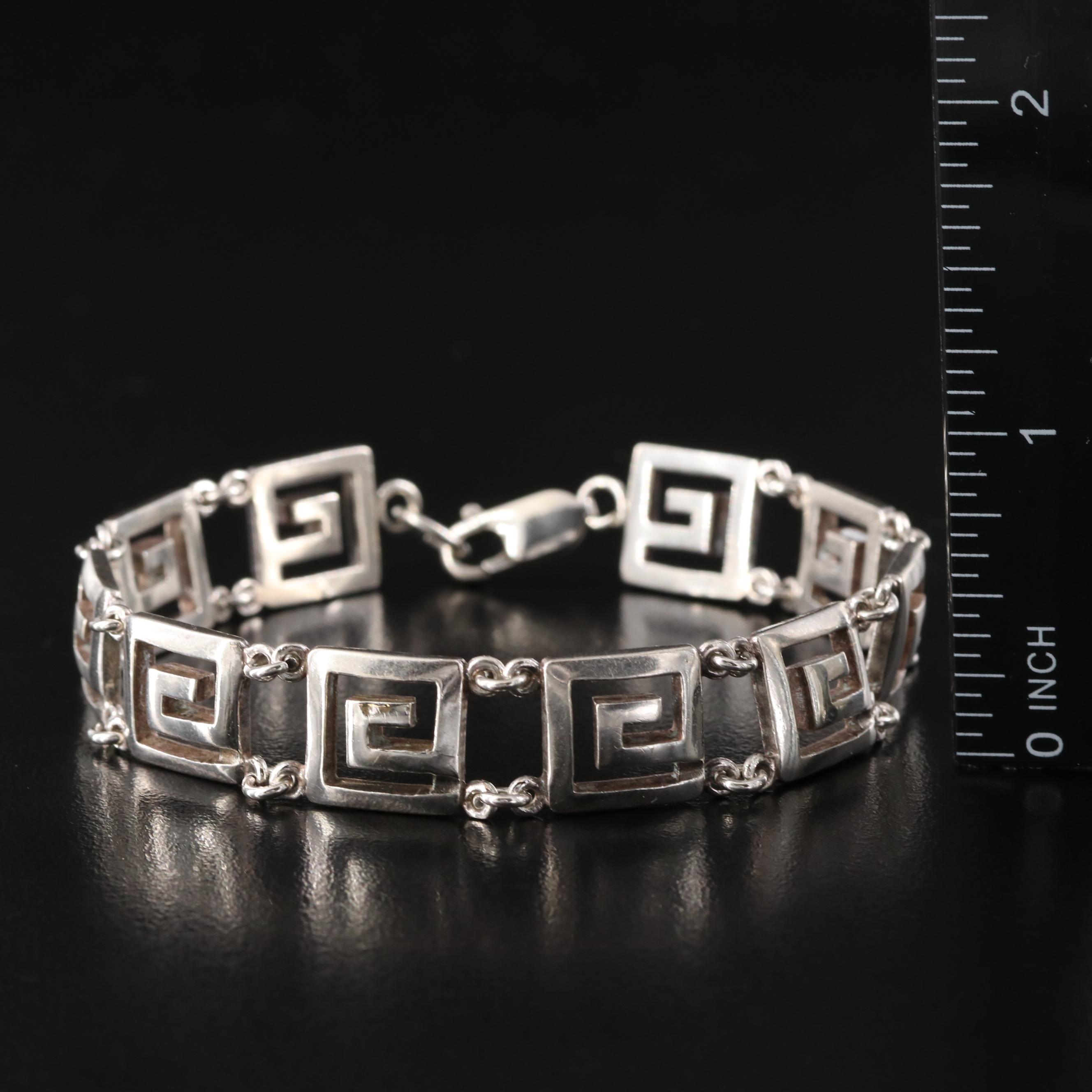 Sterling Greek Key Openwork Panel Bracelet