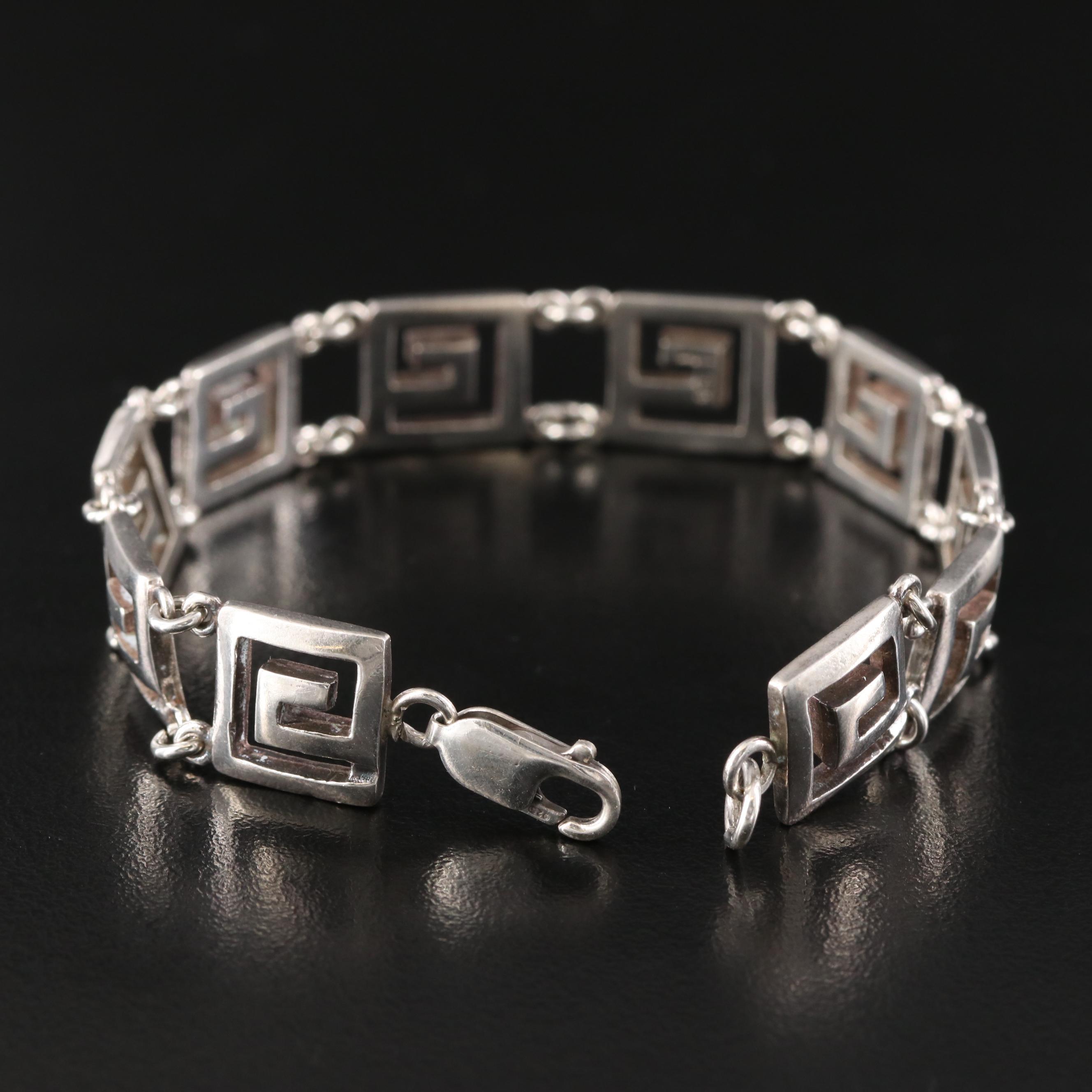 Sterling Greek Key Openwork Panel Bracelet