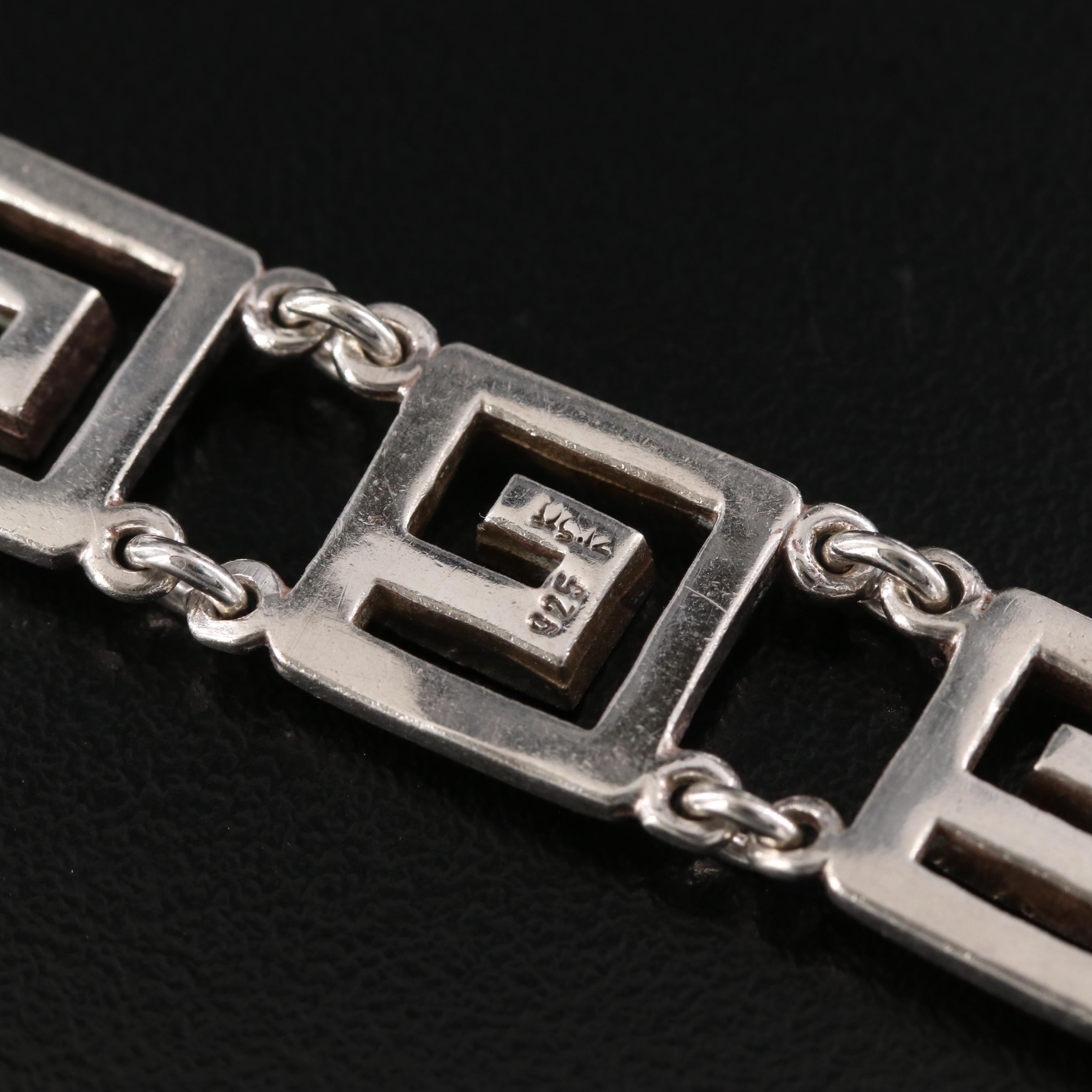 Sterling Greek Key Openwork Panel Bracelet