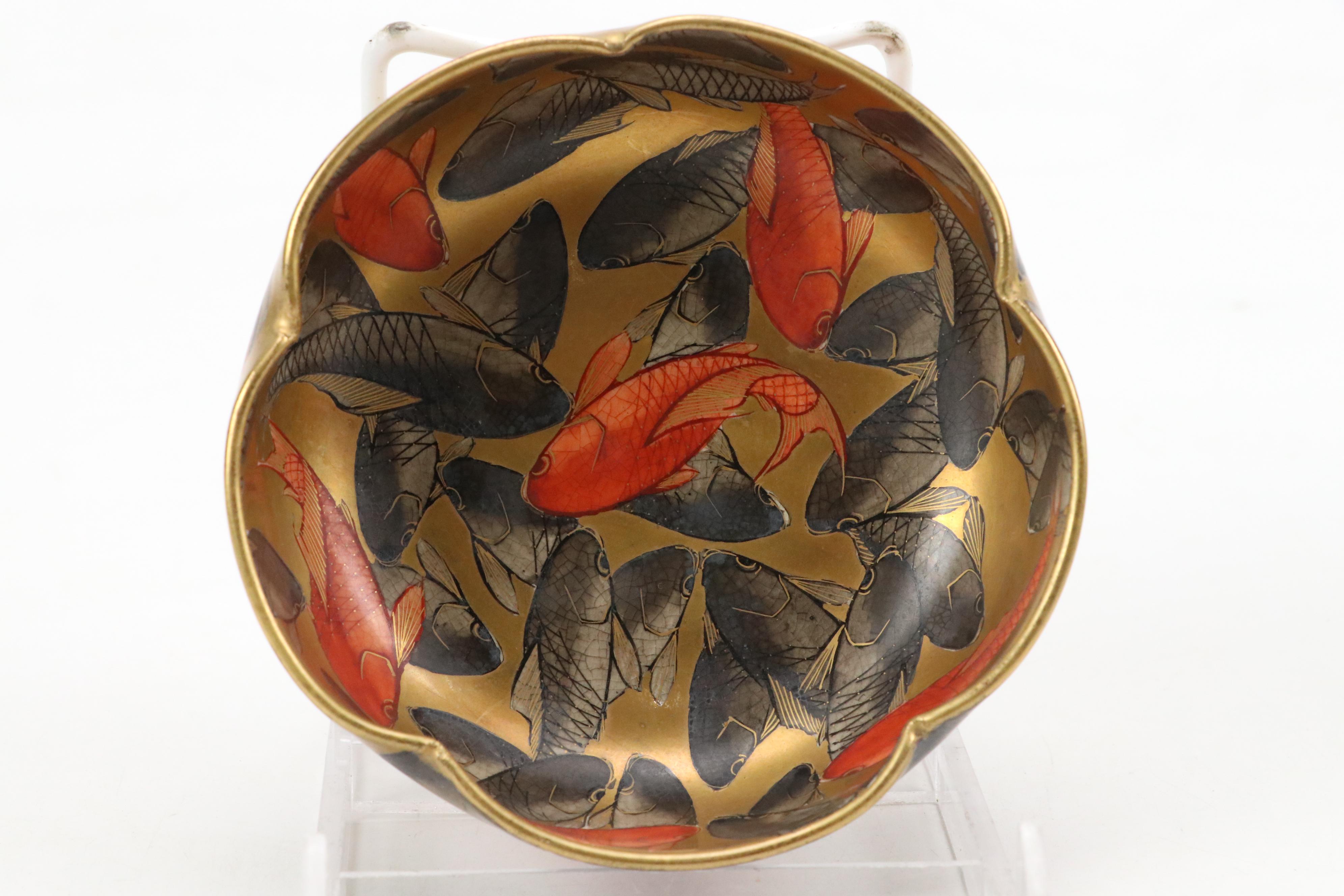 Japanese Satsuma Gilt Porcelain Fish Bowl with Other Porcelain and Metal Décor
