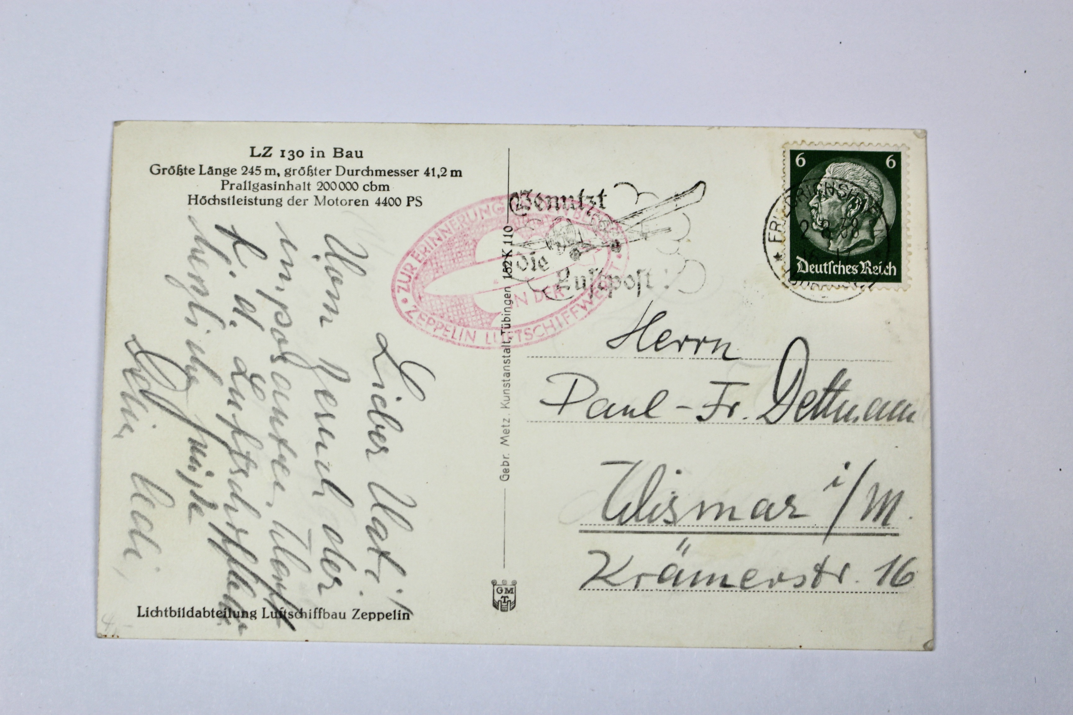 1938 German Graf Zeppelin Postcard Depicting Zeppelin Construction