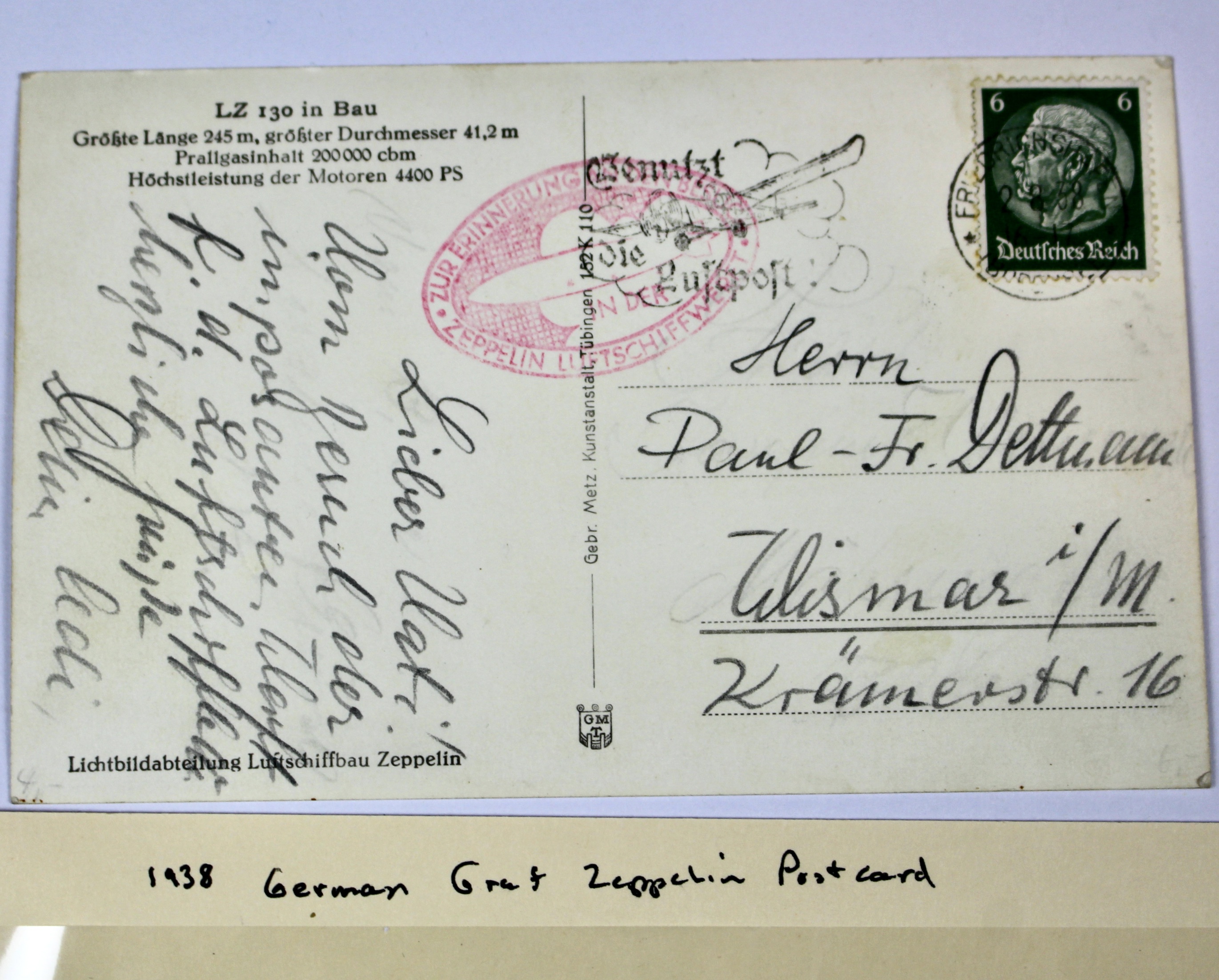 1938 German Graf Zeppelin Postcard Depicting Zeppelin Construction