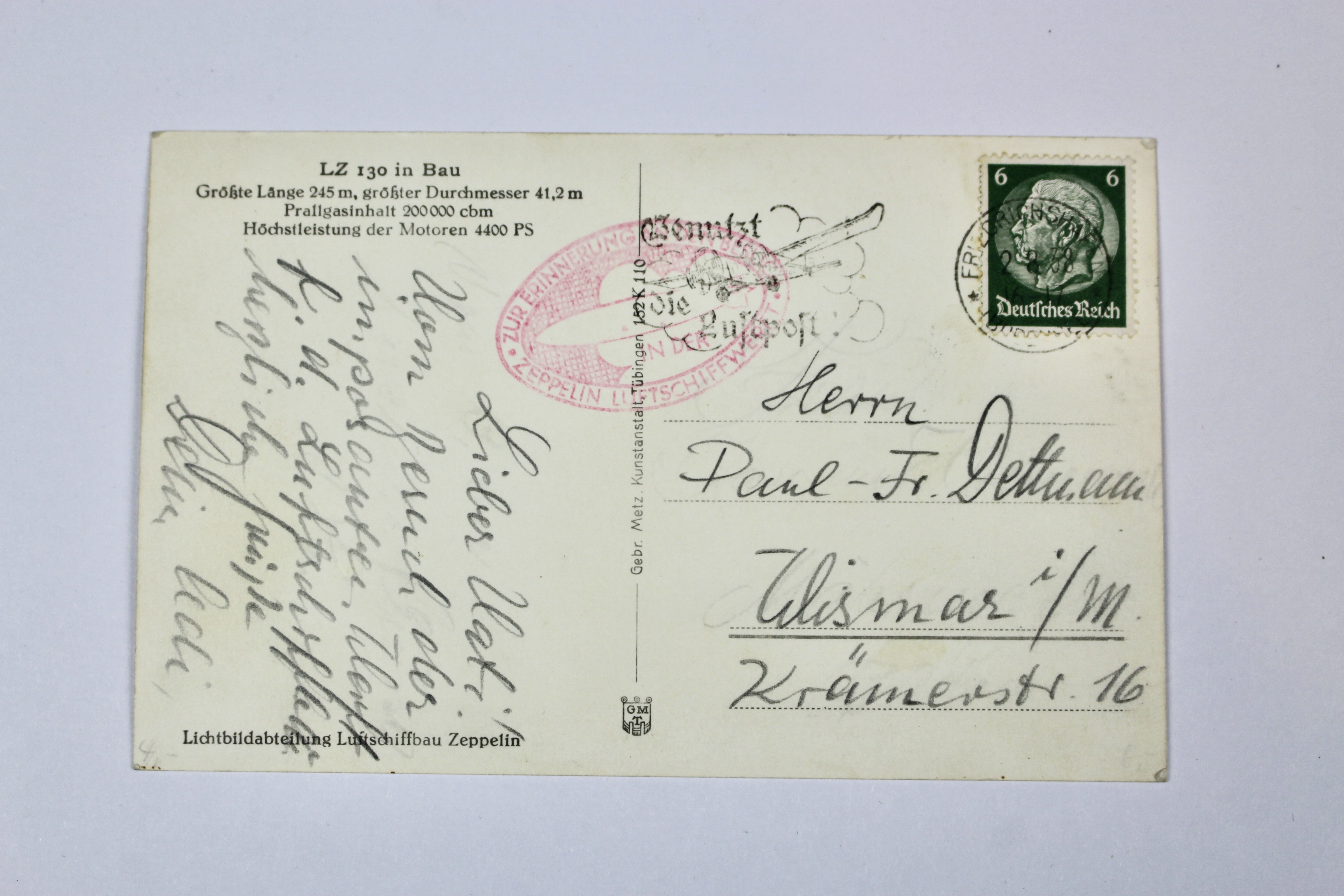 1938 German Graf Zeppelin Postcard Depicting Zeppelin Construction