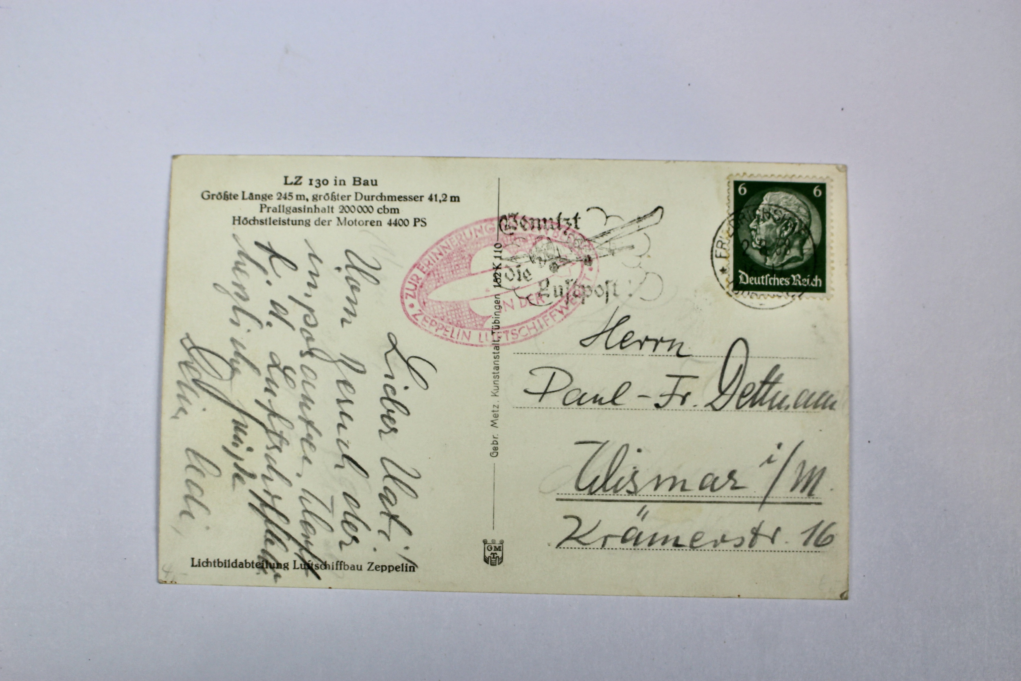 1938 German Graf Zeppelin Postcard Depicting Zeppelin Construction