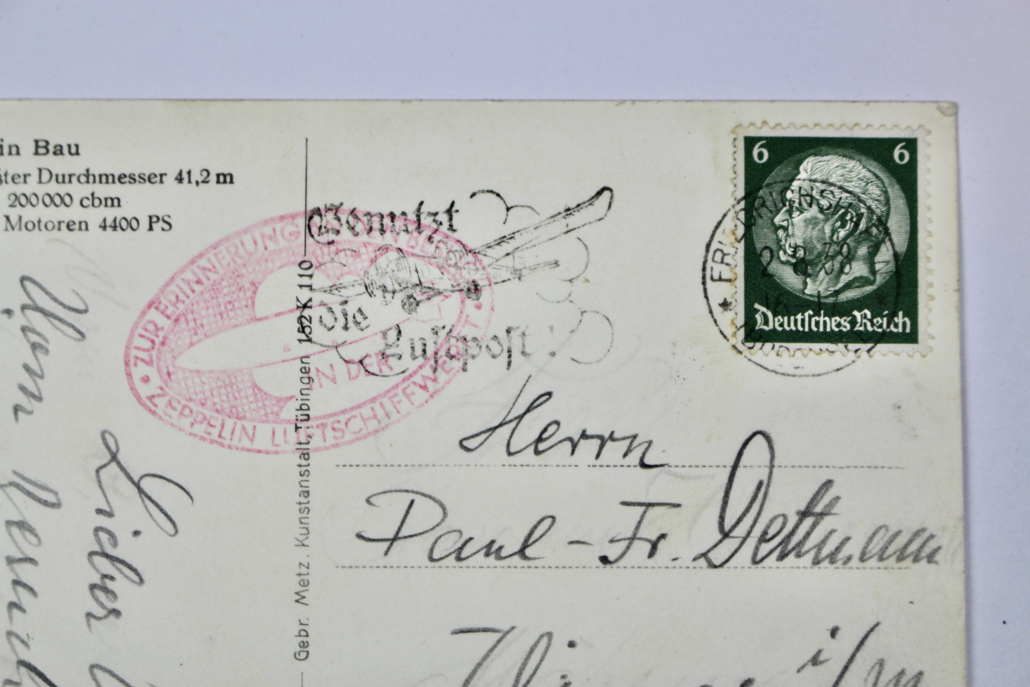 1938 German Graf Zeppelin Postcard Depicting Zeppelin Construction