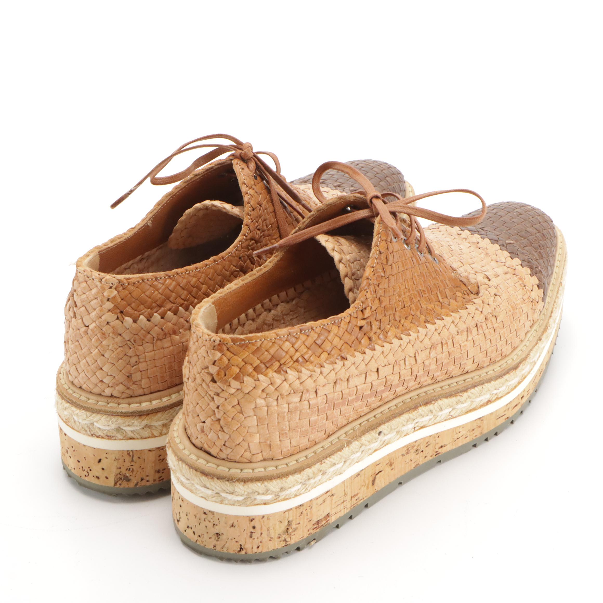 Prada Madras Tri-Color Woven Leather Platform Espadrille Oxfords