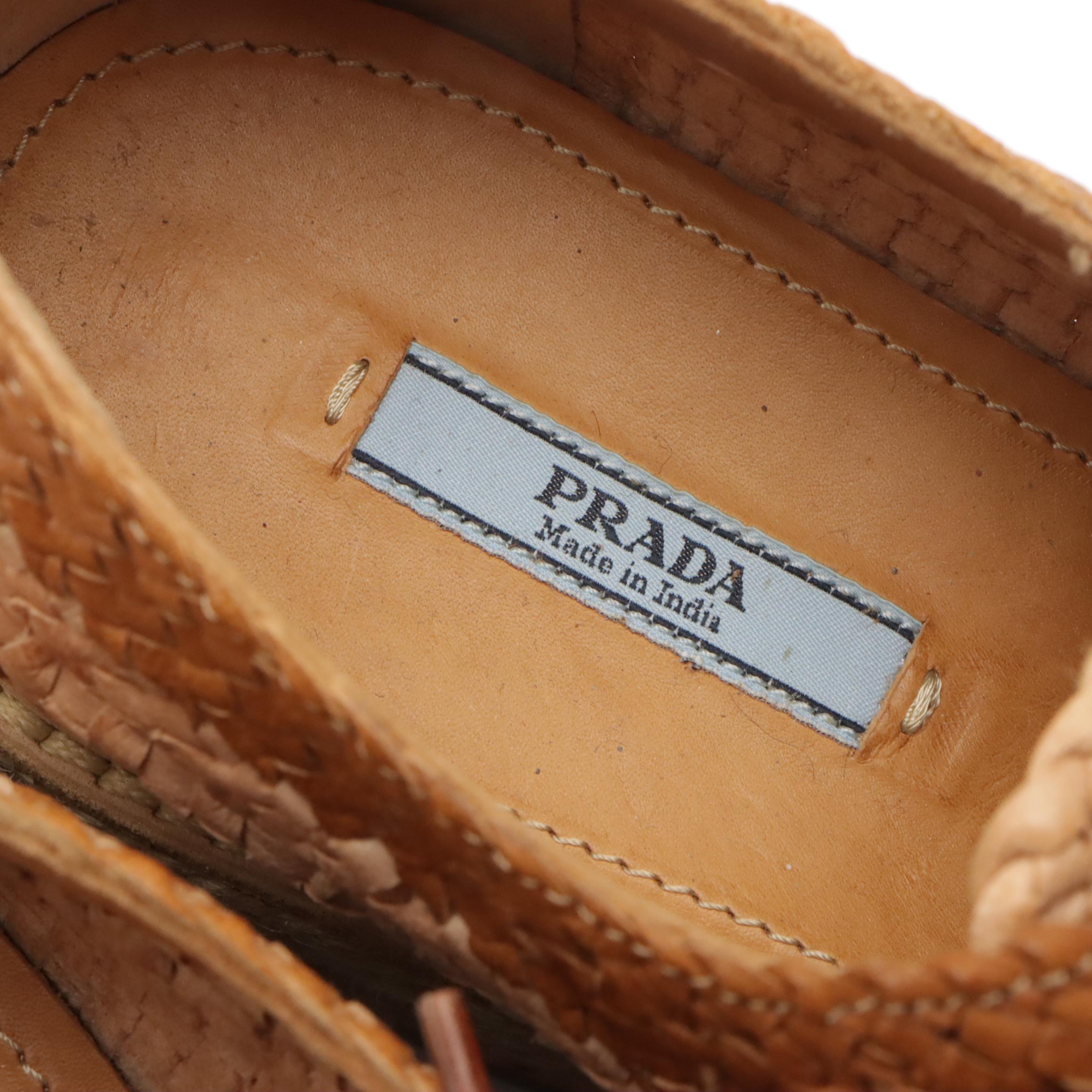 Prada Madras Tri-Color Woven Leather Platform Espadrille Oxfords
