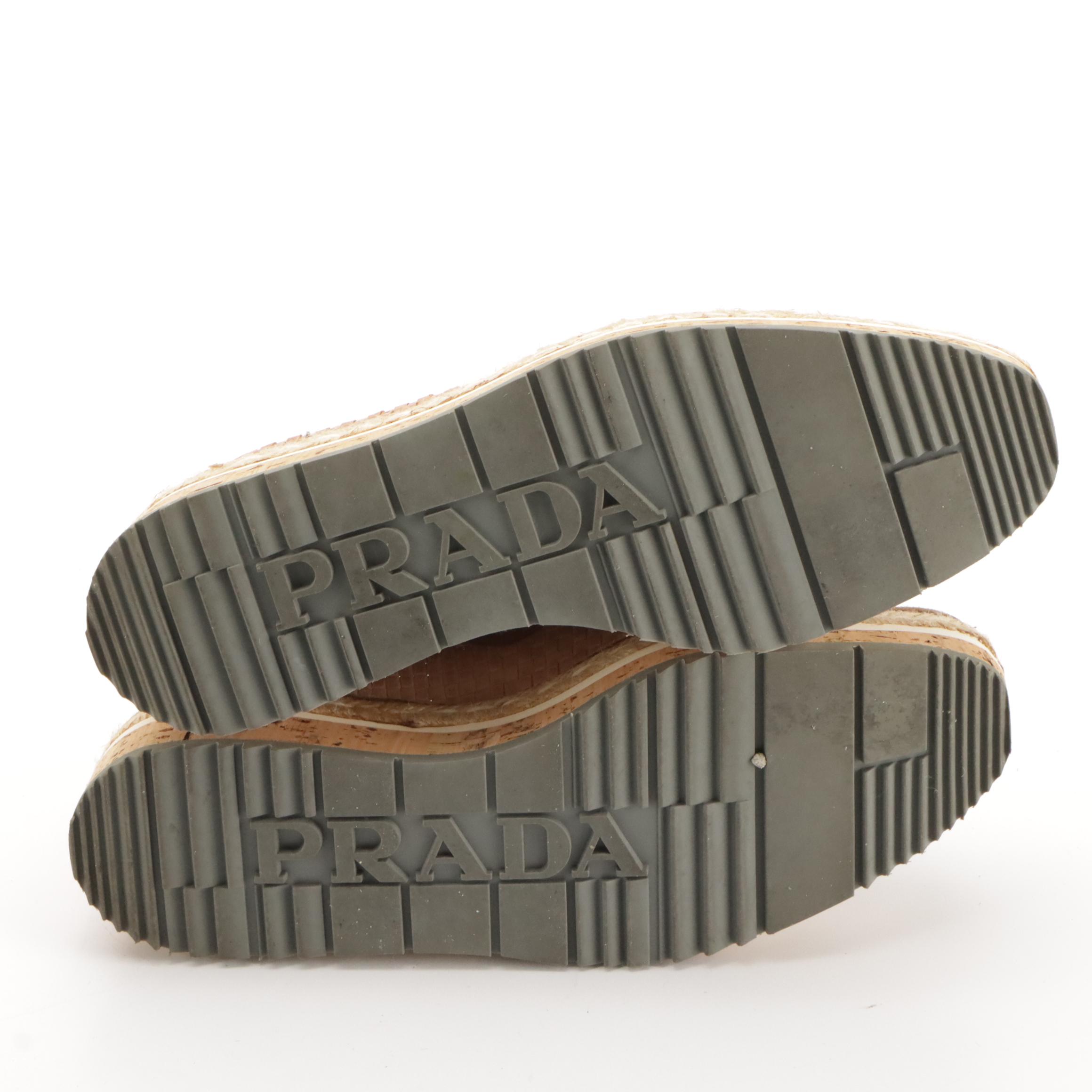 Prada Madras Tri-Color Woven Leather Platform Espadrille Oxfords