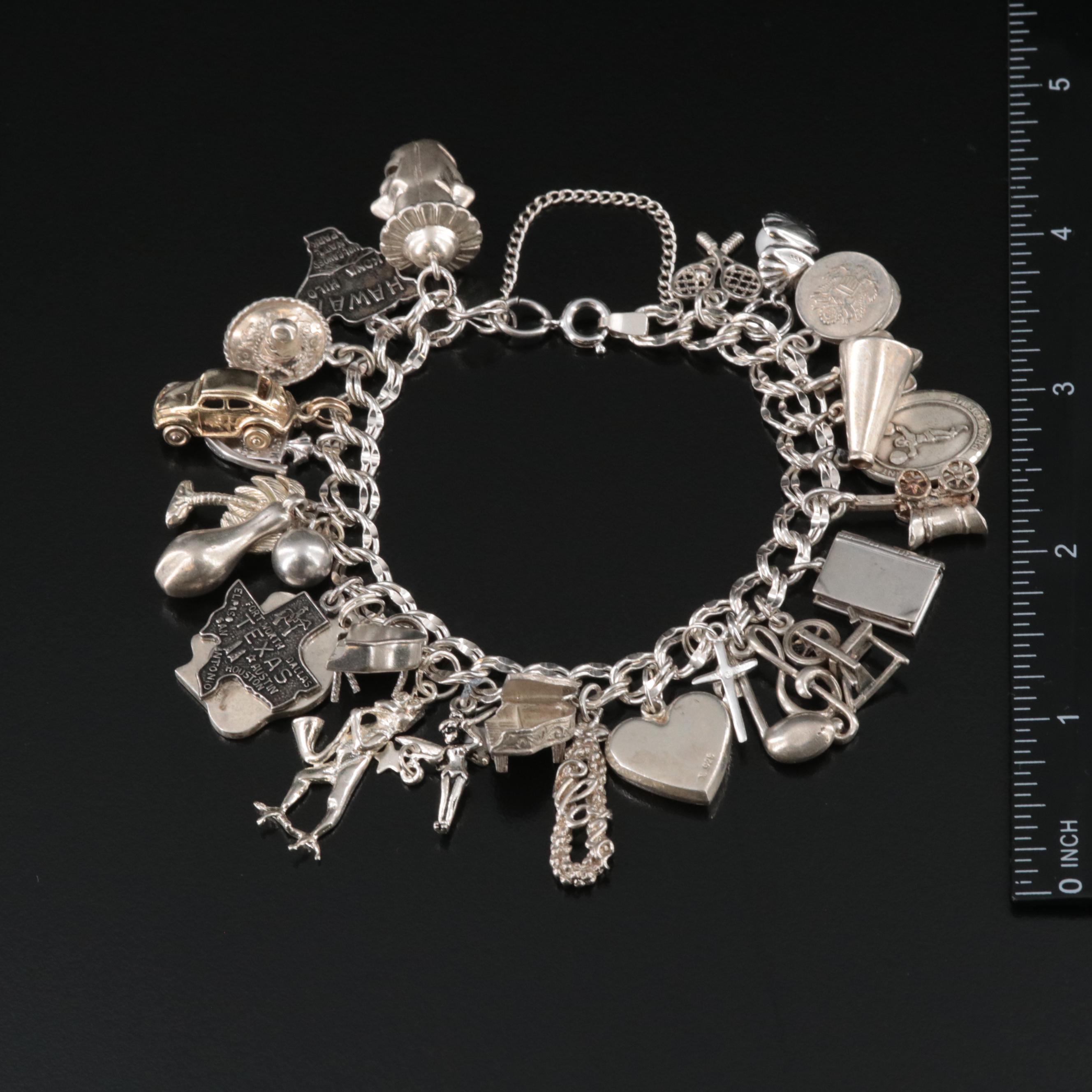 Sterling Charm Bracelet with Disney and State Charms