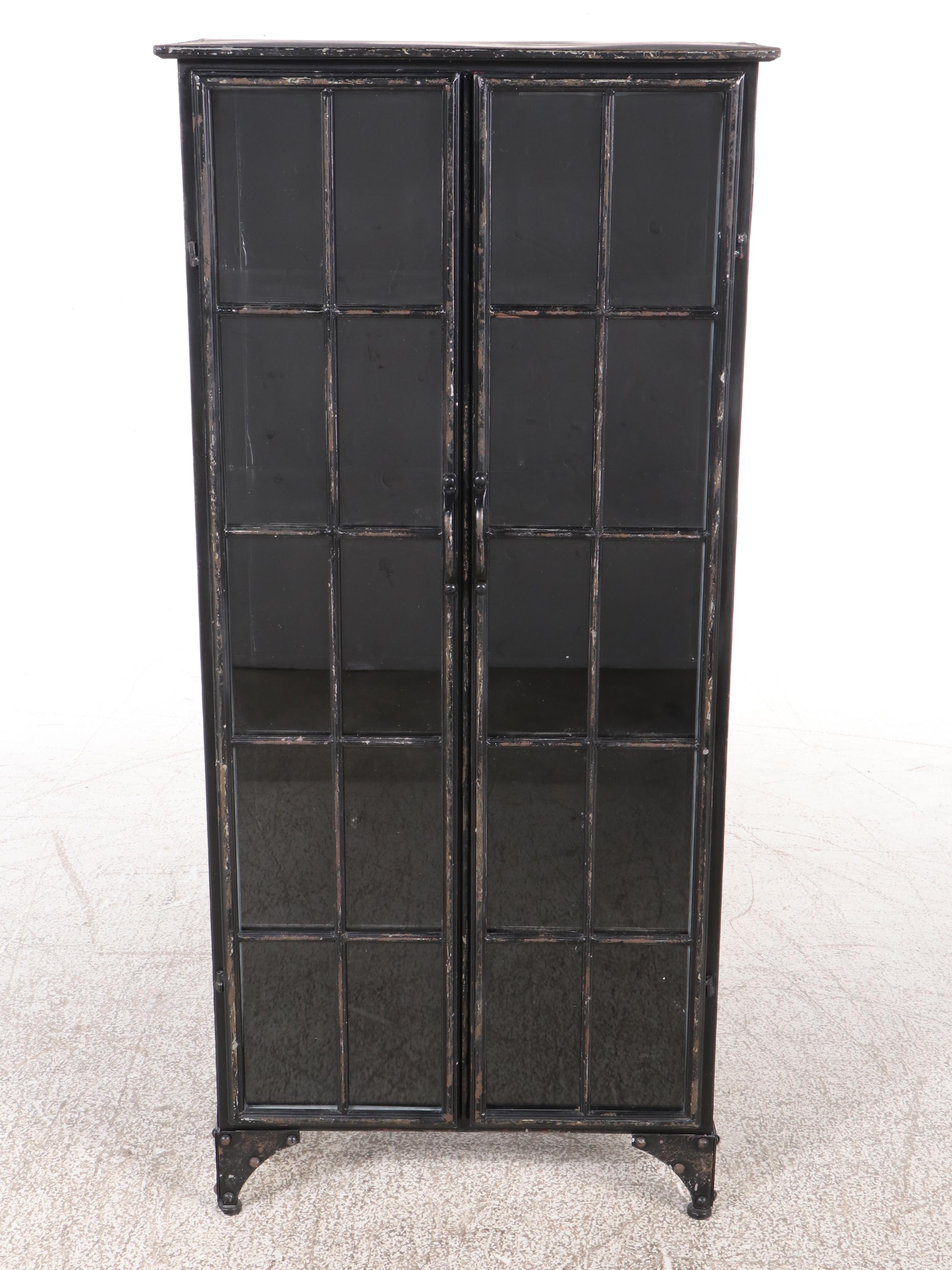 Industrial Style Black Metal Display Cabinet, 20th Century
