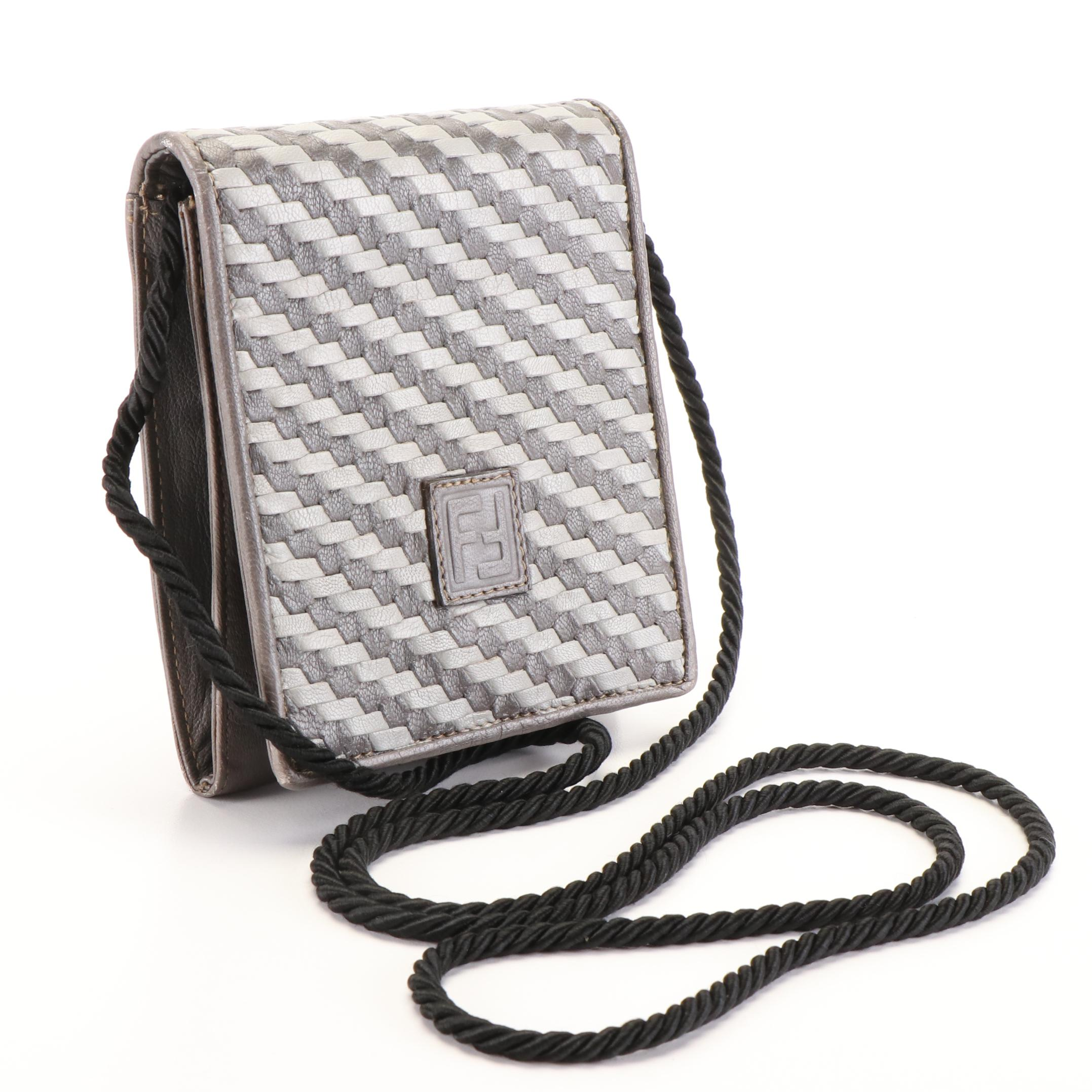 Fendi Mini String Crossbody Pochette in Braided Gray Leather