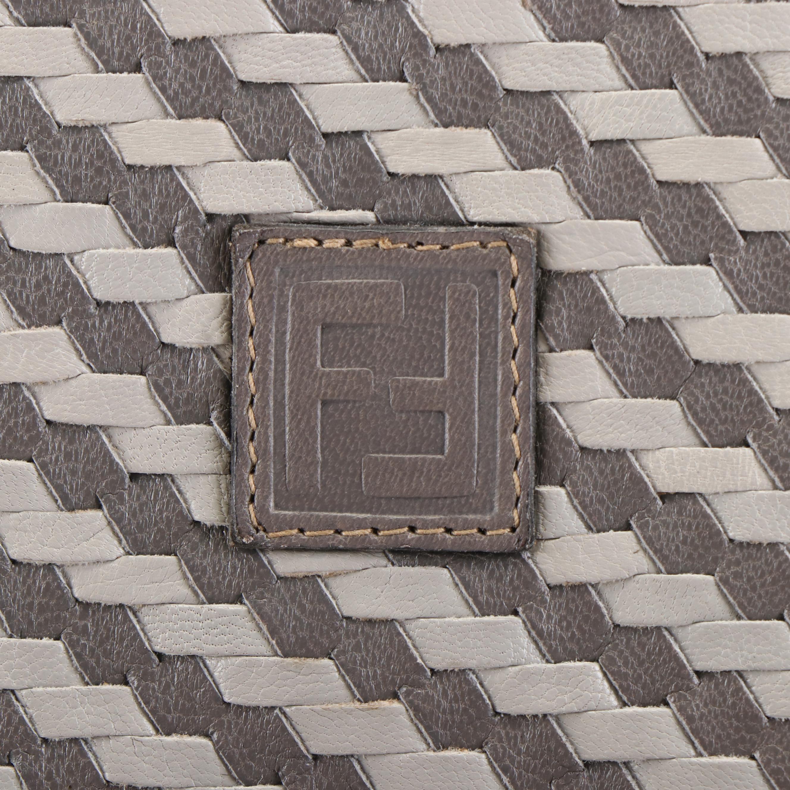 Fendi Mini String Crossbody Pochette in Braided Gray Leather