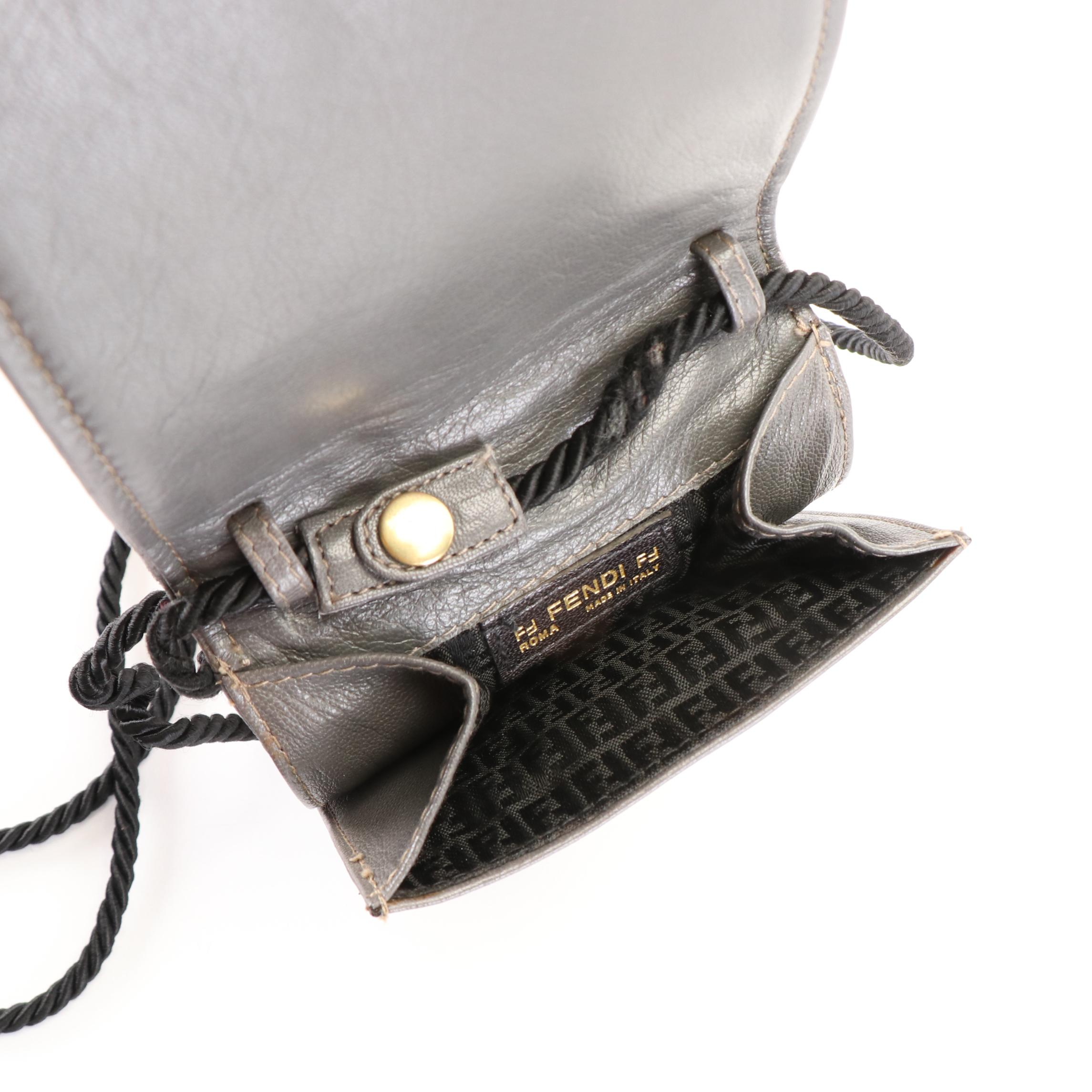 Fendi Mini String Crossbody Pochette in Braided Gray Leather