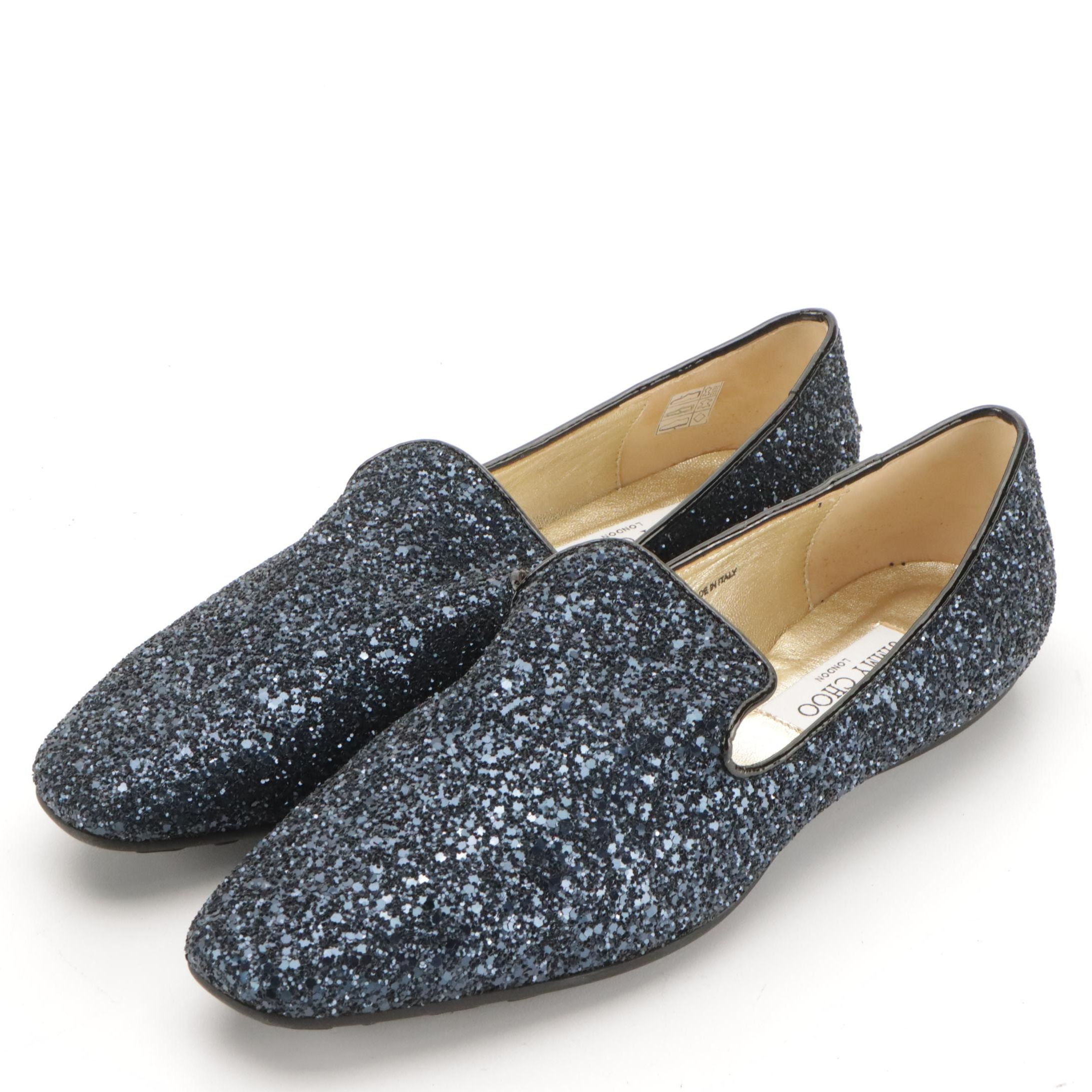 Jimmy Choo Midnight Blue Glitter Embellished Loafers