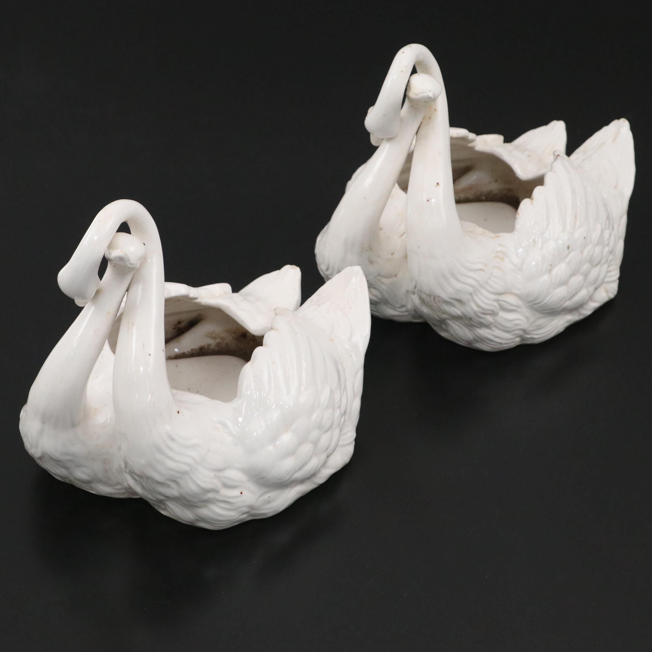 Italian Majolica Swan Planters