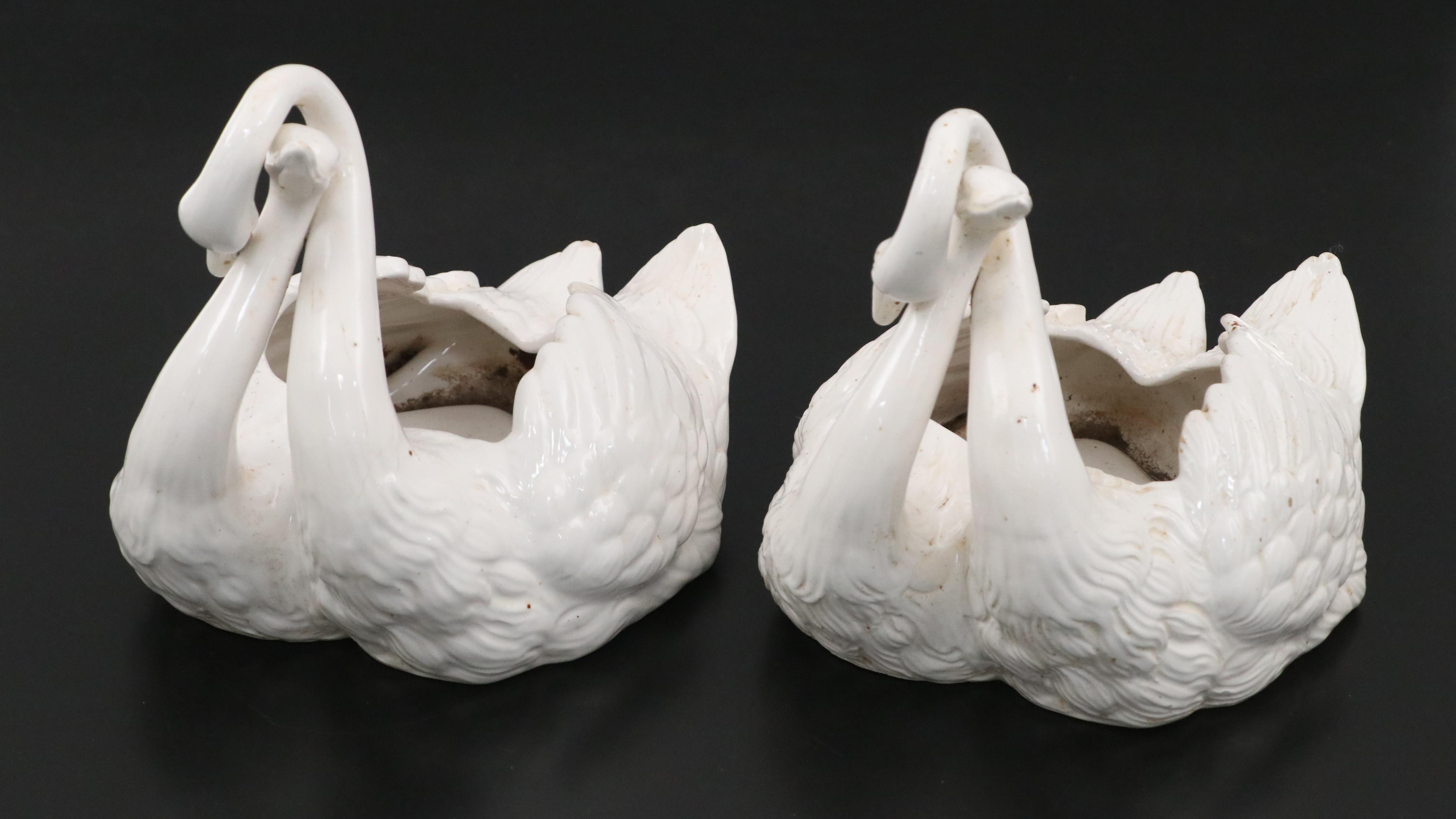 Italian Majolica Swan Planters