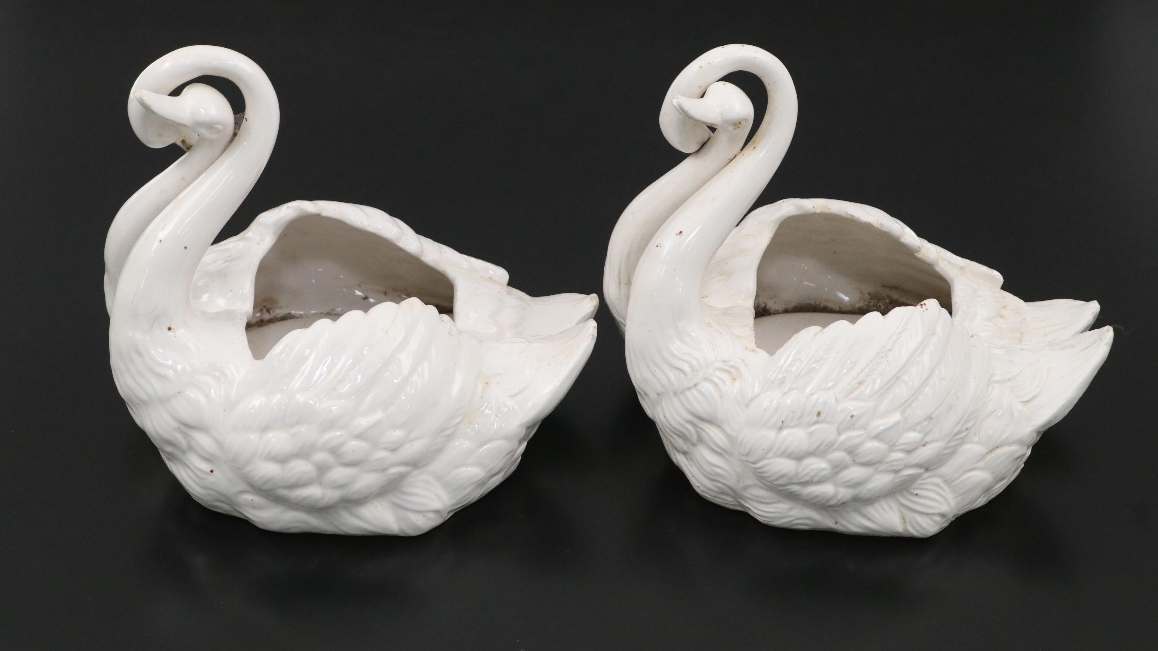 Italian Majolica Swan Planters