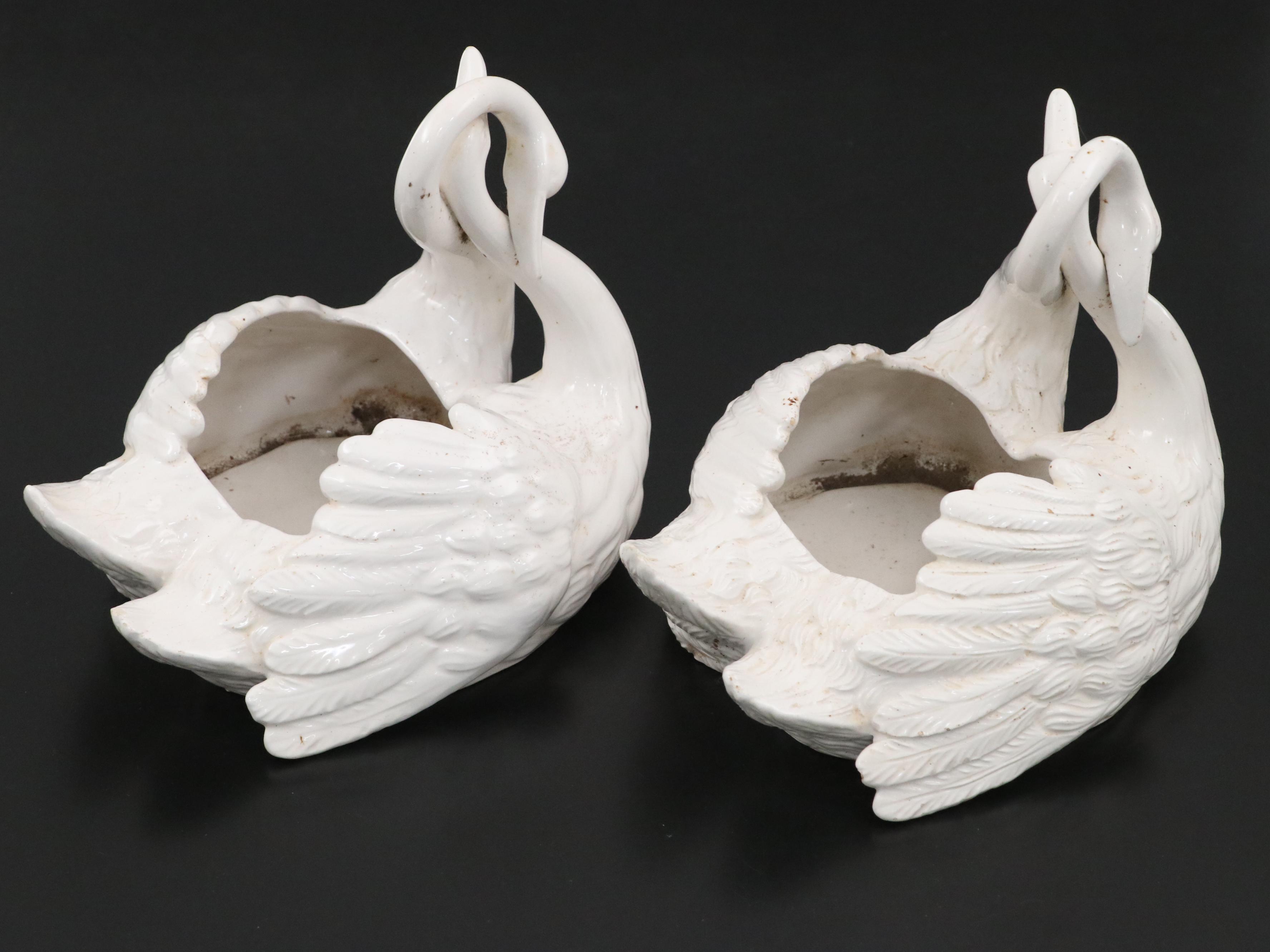Italian Majolica Swan Planters