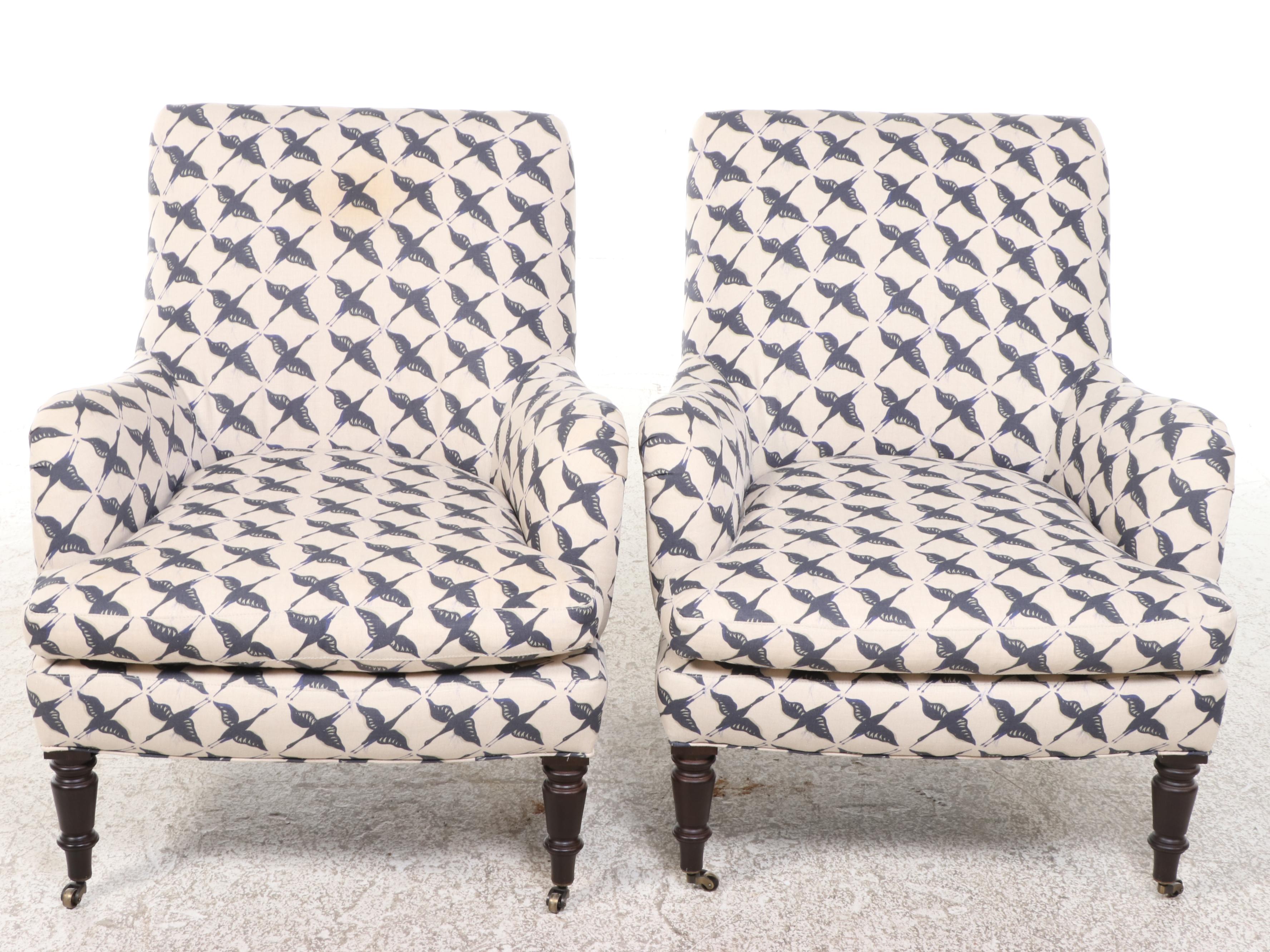 Pair of Lee Industries Napoleon III Style Upholstered Armchairs