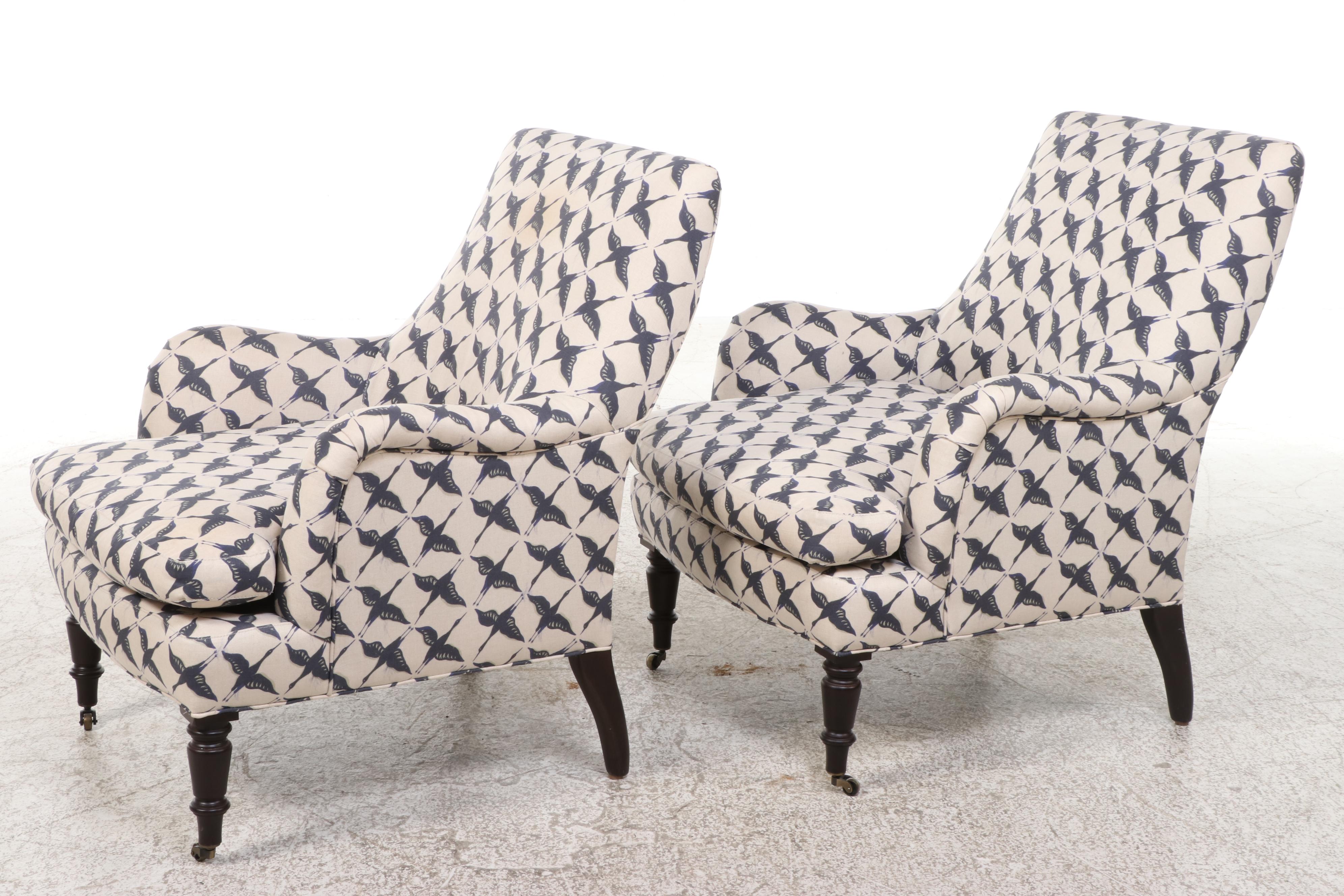 Pair of Lee Industries Napoleon III Style Upholstered Armchairs