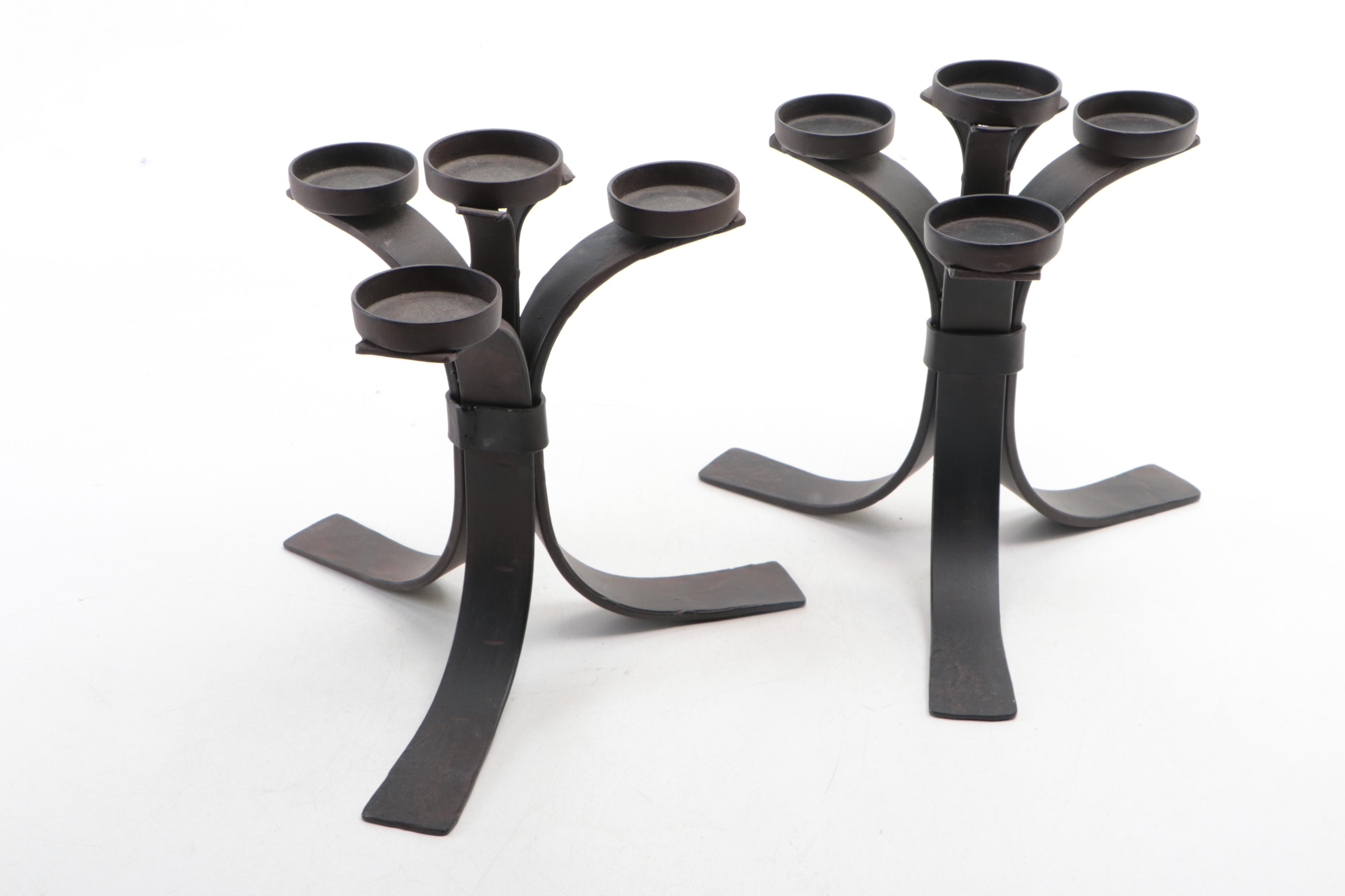 Black Wrought Iron Three-Legged Candle Votive Holders with Candles