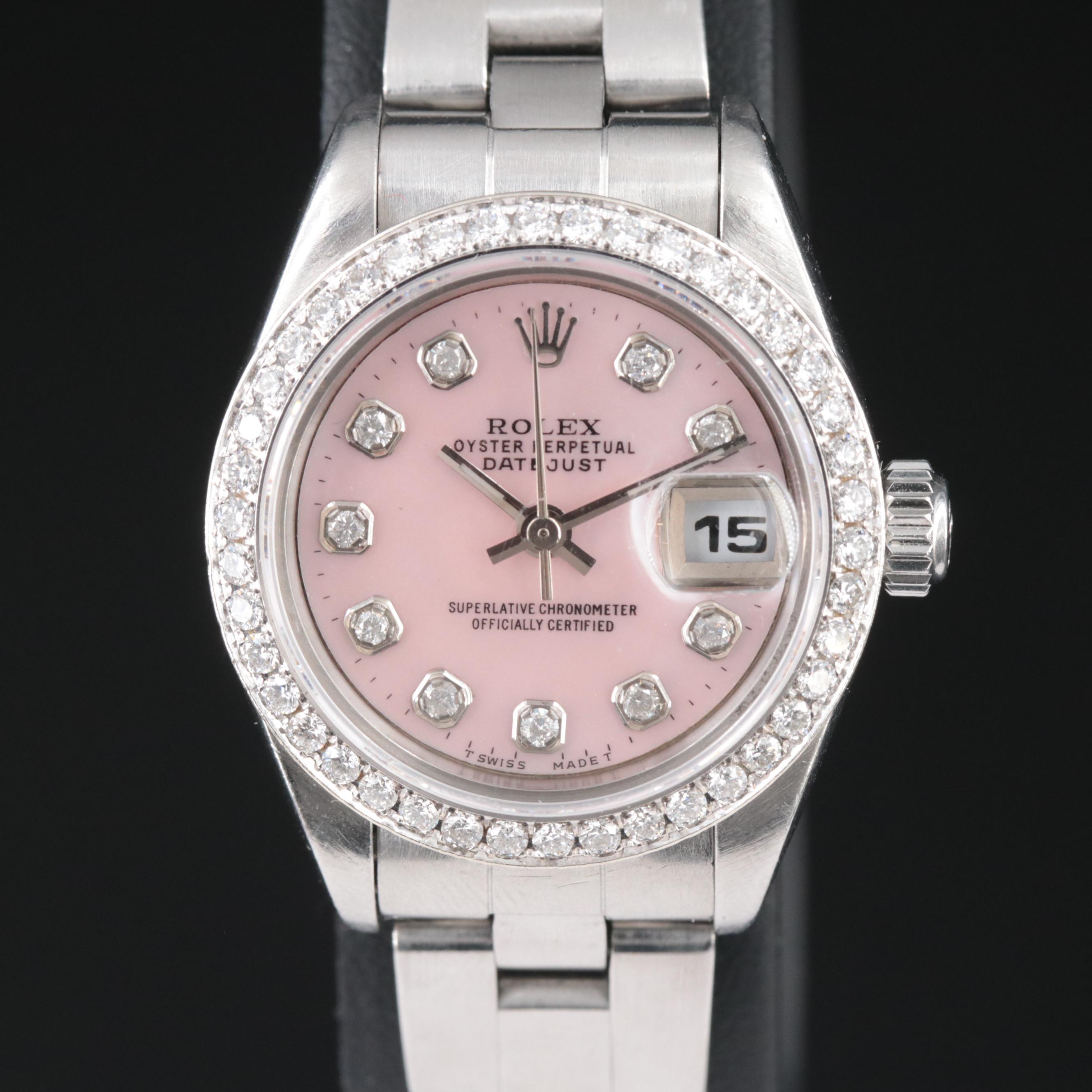 1999 Rolex Oyster Perpetual Custom Diamond Dial and Bezel Watch