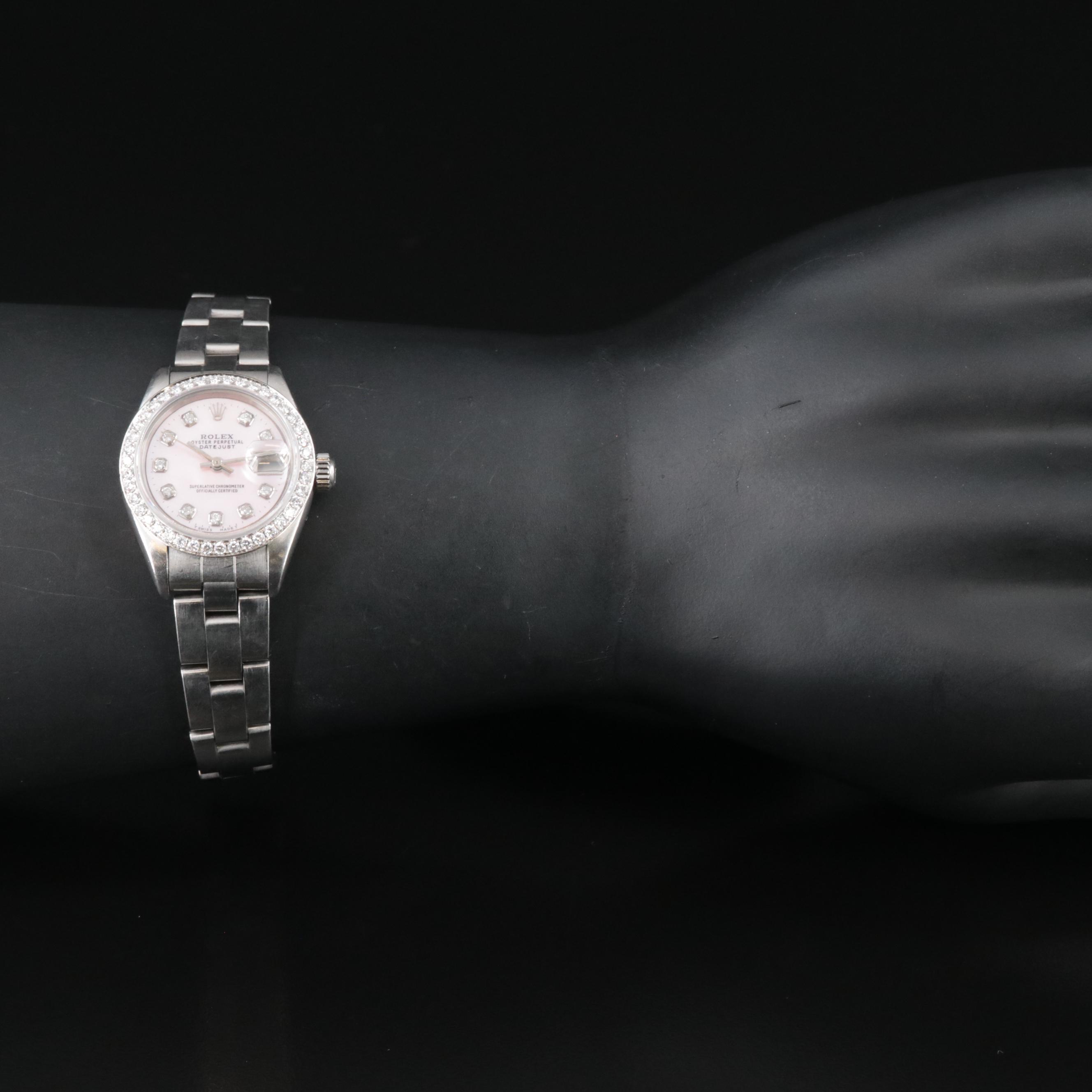 1999 Rolex Oyster Perpetual Custom Diamond Dial and Bezel Watch