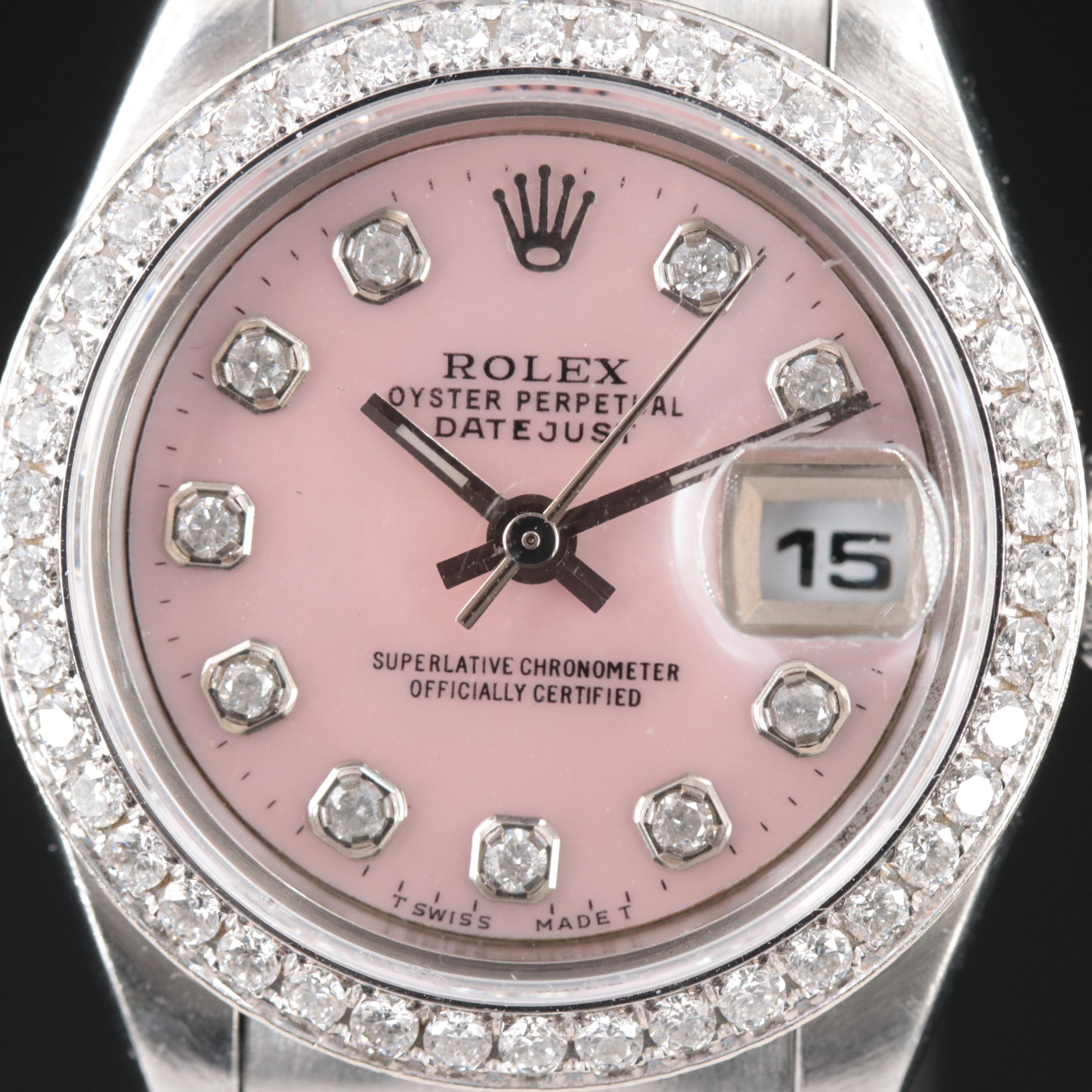 1999 Rolex Oyster Perpetual Custom Diamond Dial and Bezel Watch