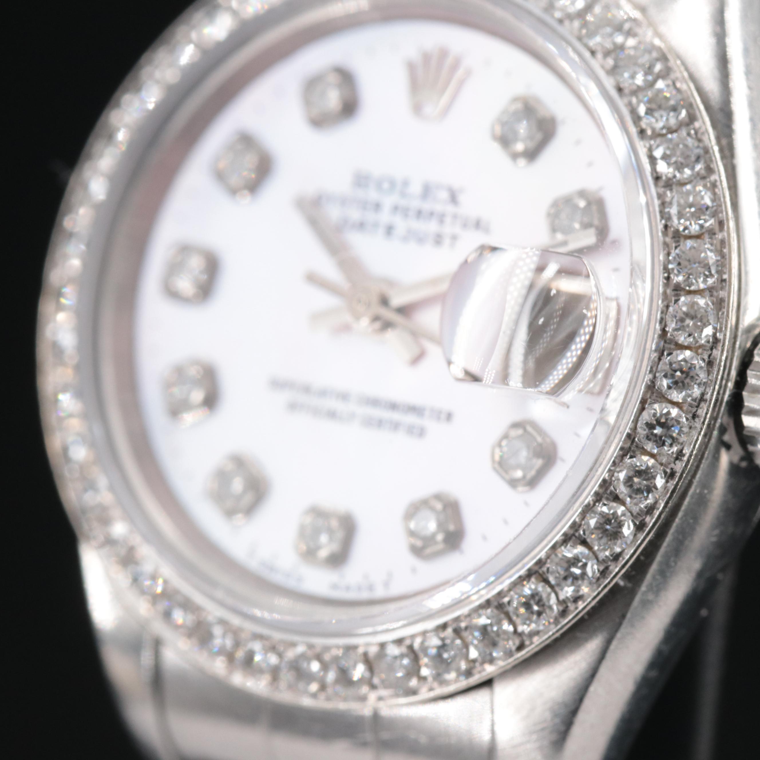 1999 Rolex Oyster Perpetual Custom Diamond Dial and Bezel Watch
