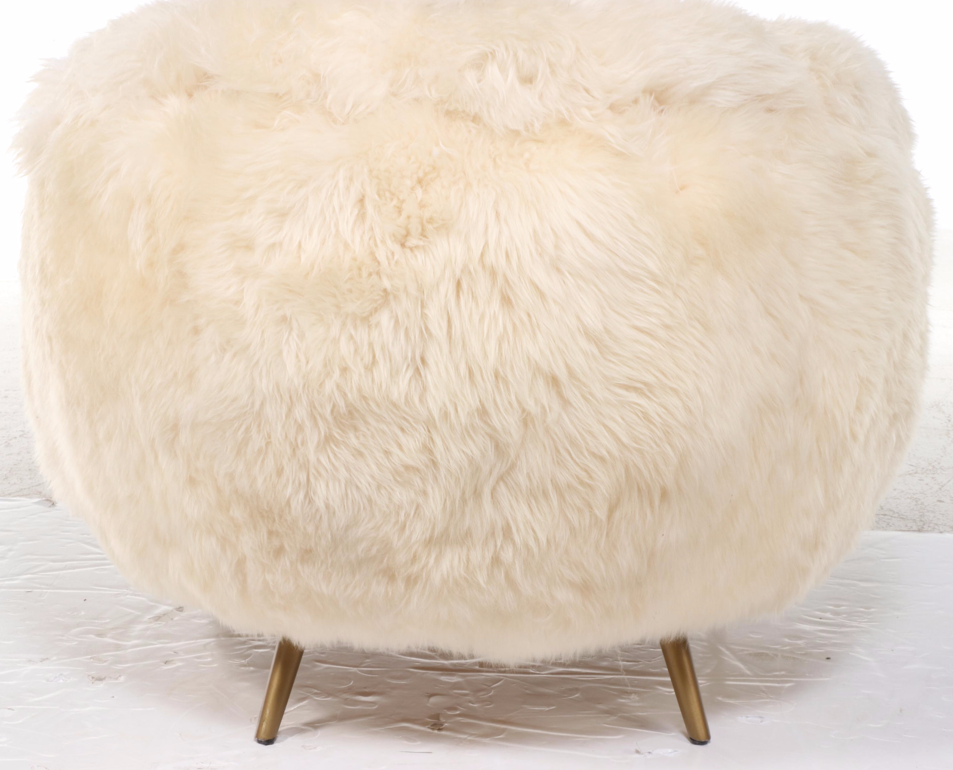Scandinavian Modern Style Sheepskin Armchair