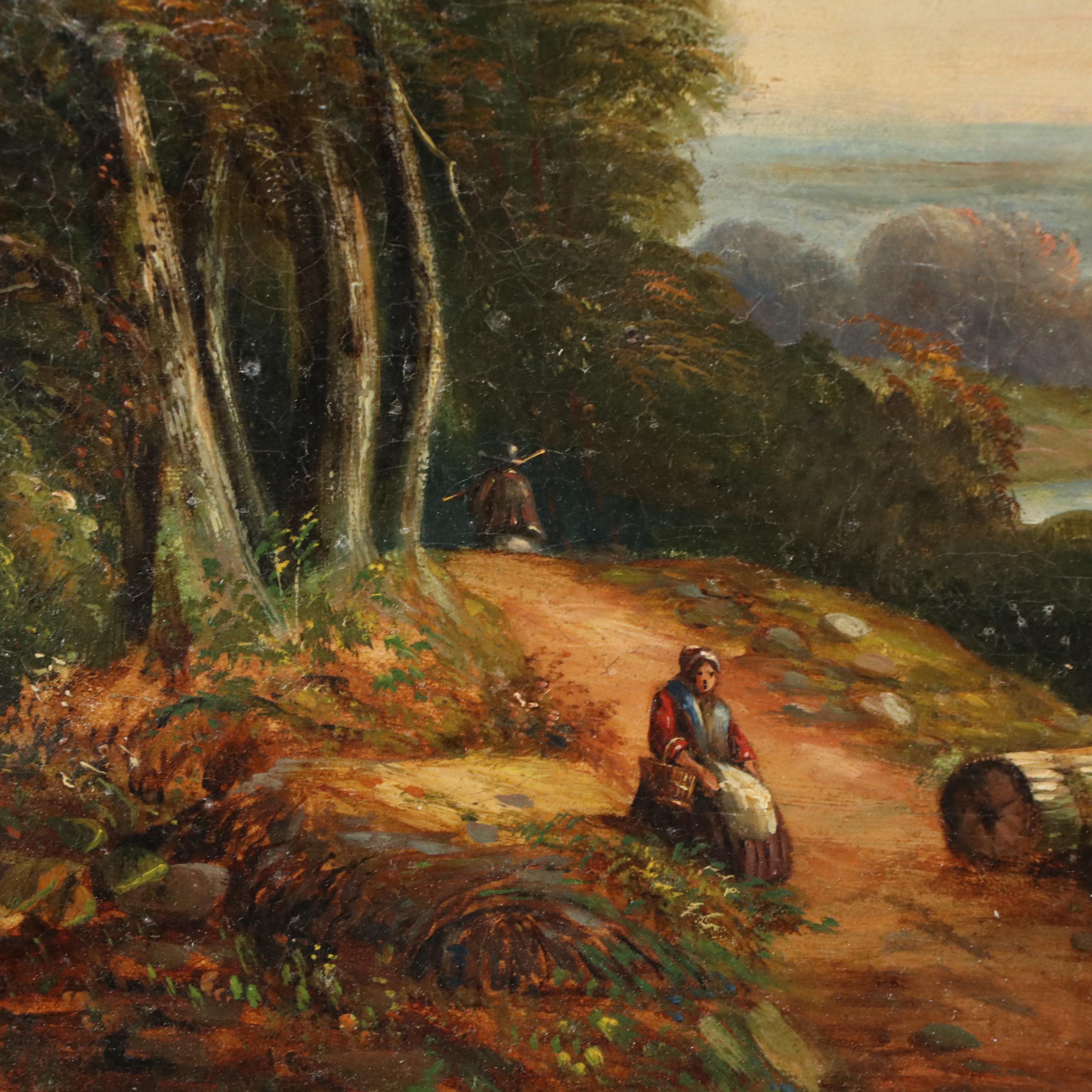 Manner of George Turner Landscape Oil Painting of a Wooded Clearing Scene