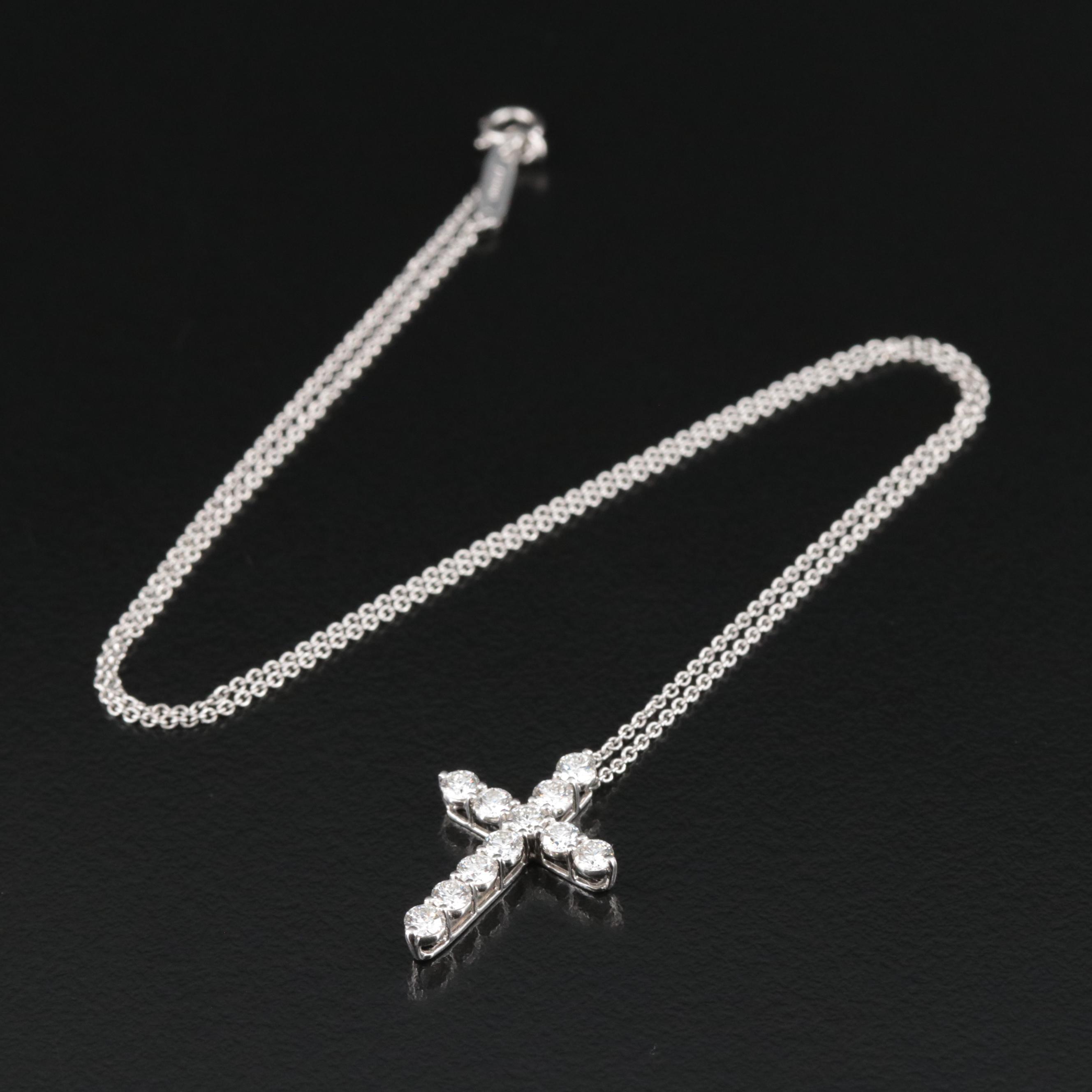 Tiffany & Co. Platinum 0.77 CTW Diamond Cross Necklace