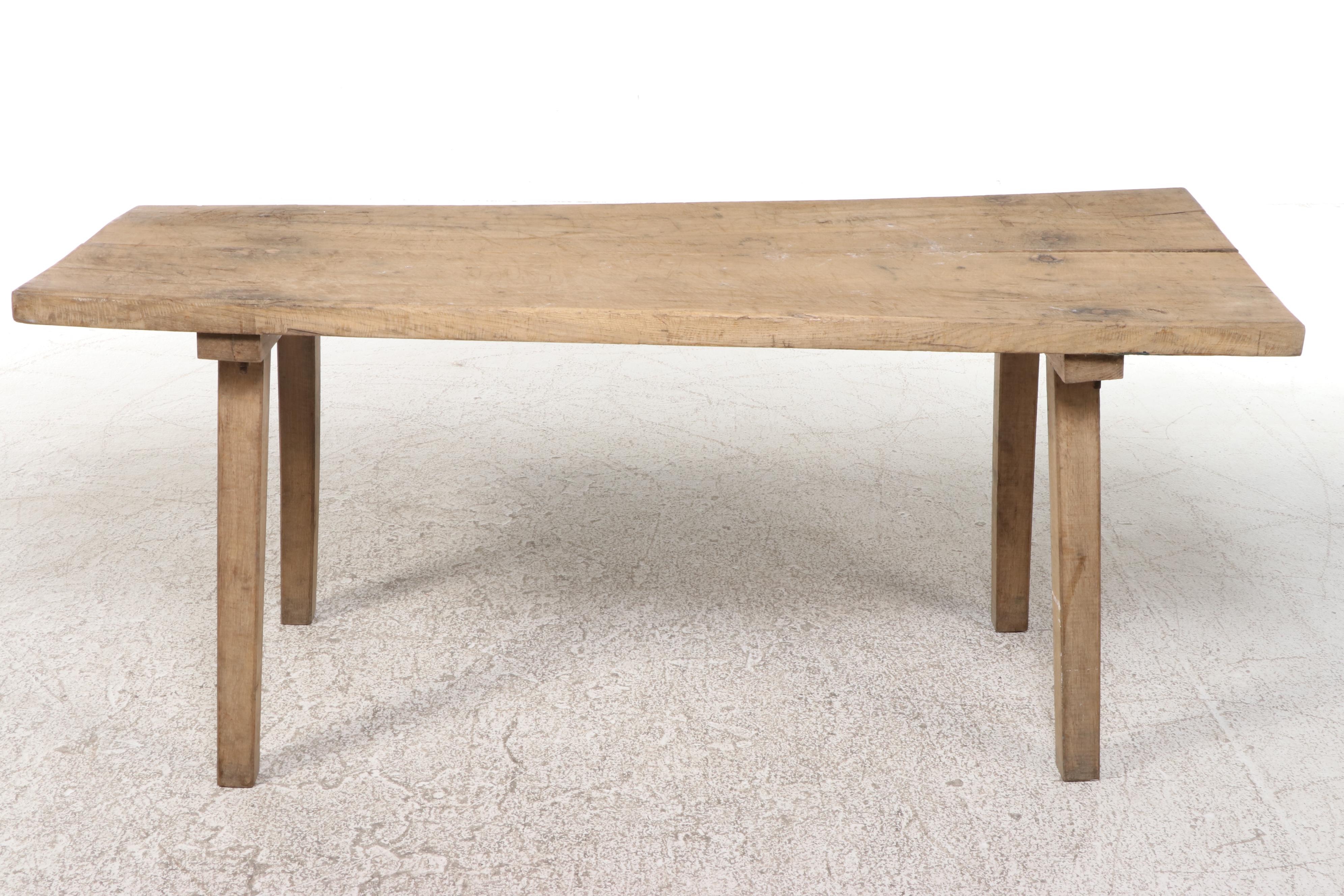 Continental Style Rough-Hewn Plank Top Harvest Table