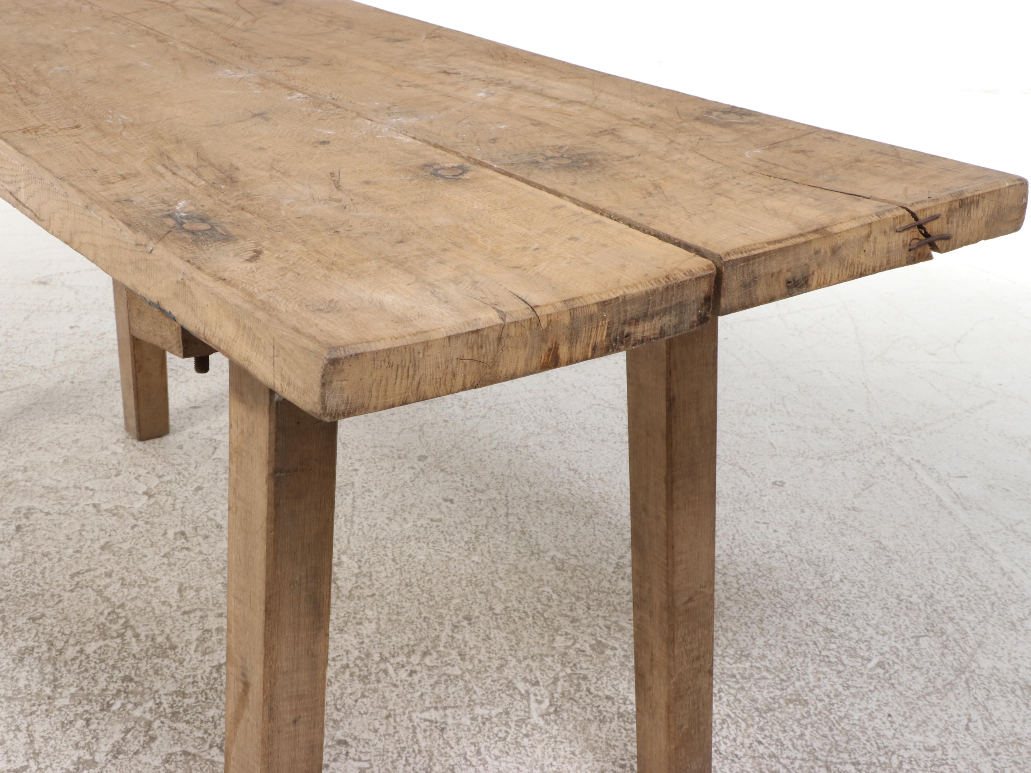 Continental Style Rough-Hewn Plank Top Harvest Table