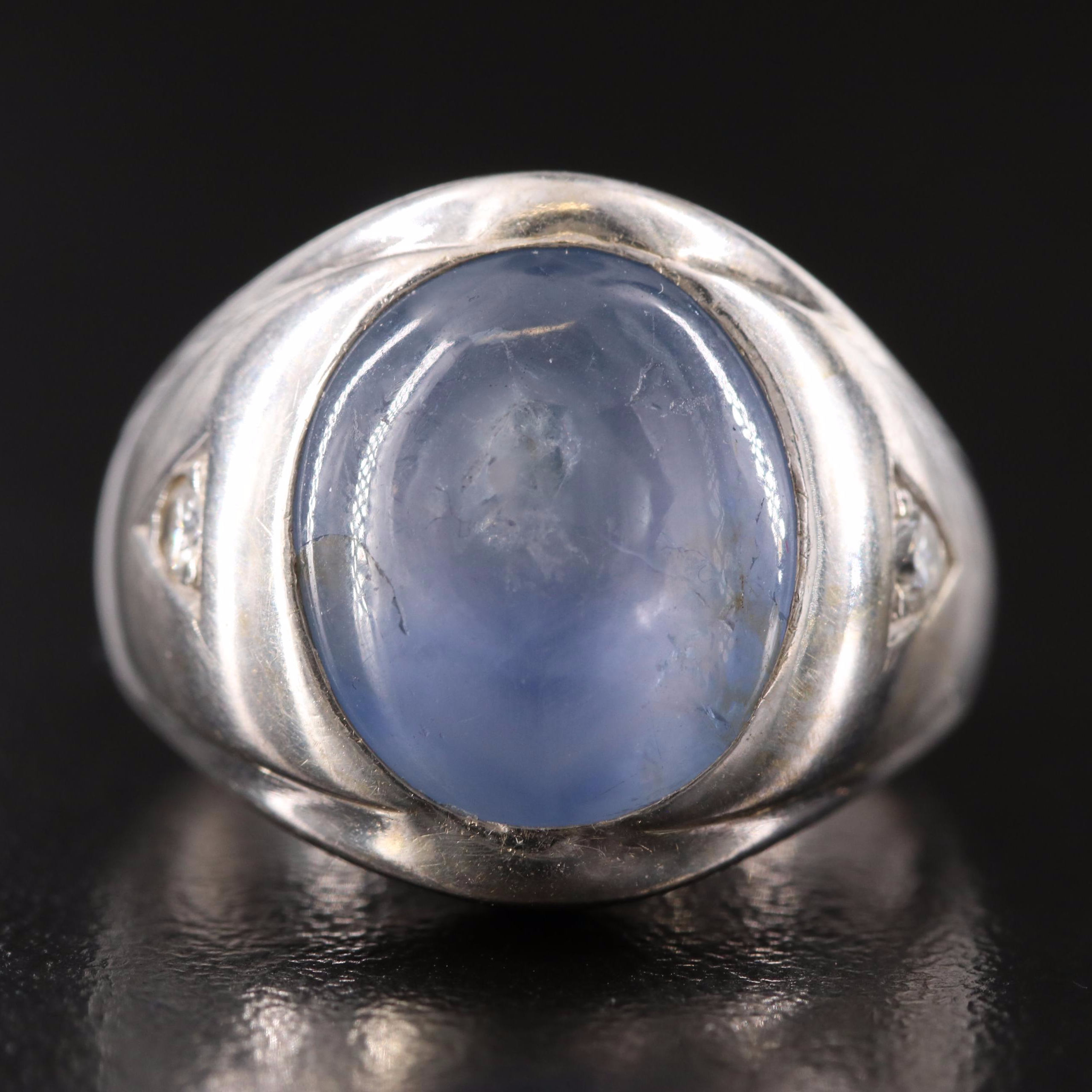 14K 14.97 CT Star Sapphire and Diamond Ring