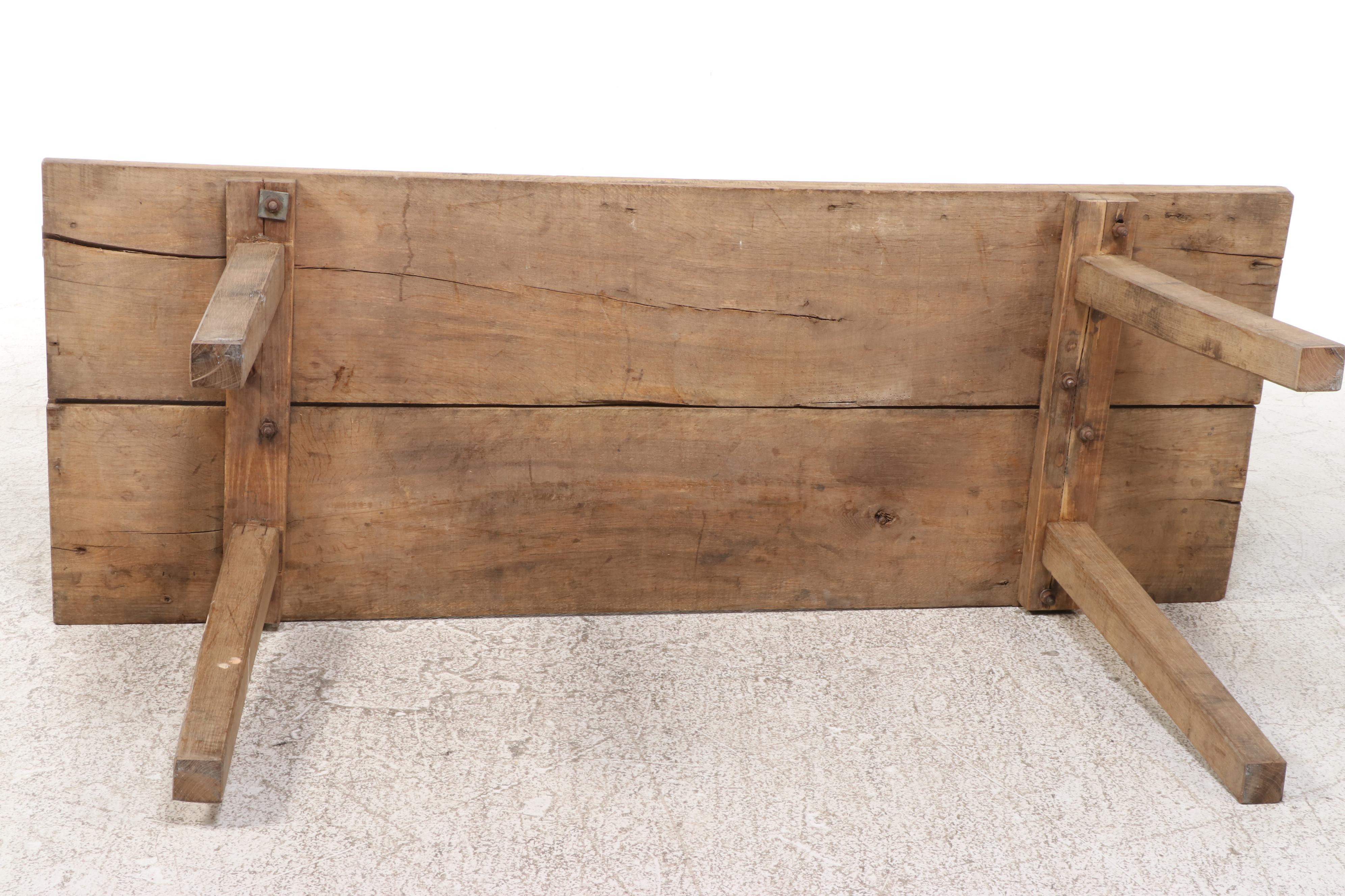 Continental Style Rough-Hewn Plank Top Harvest Table