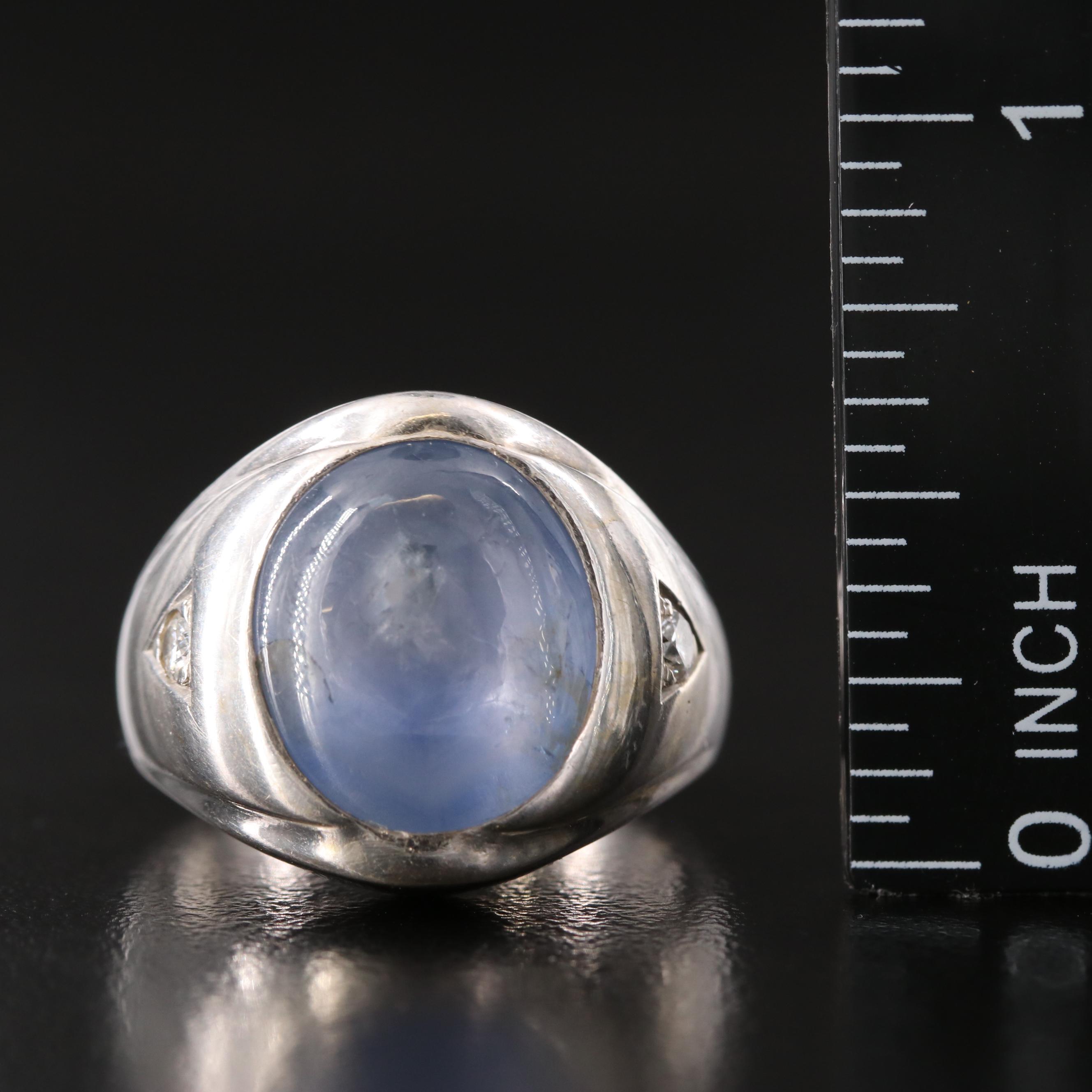 14K 14.97 CT Star Sapphire and Diamond Ring