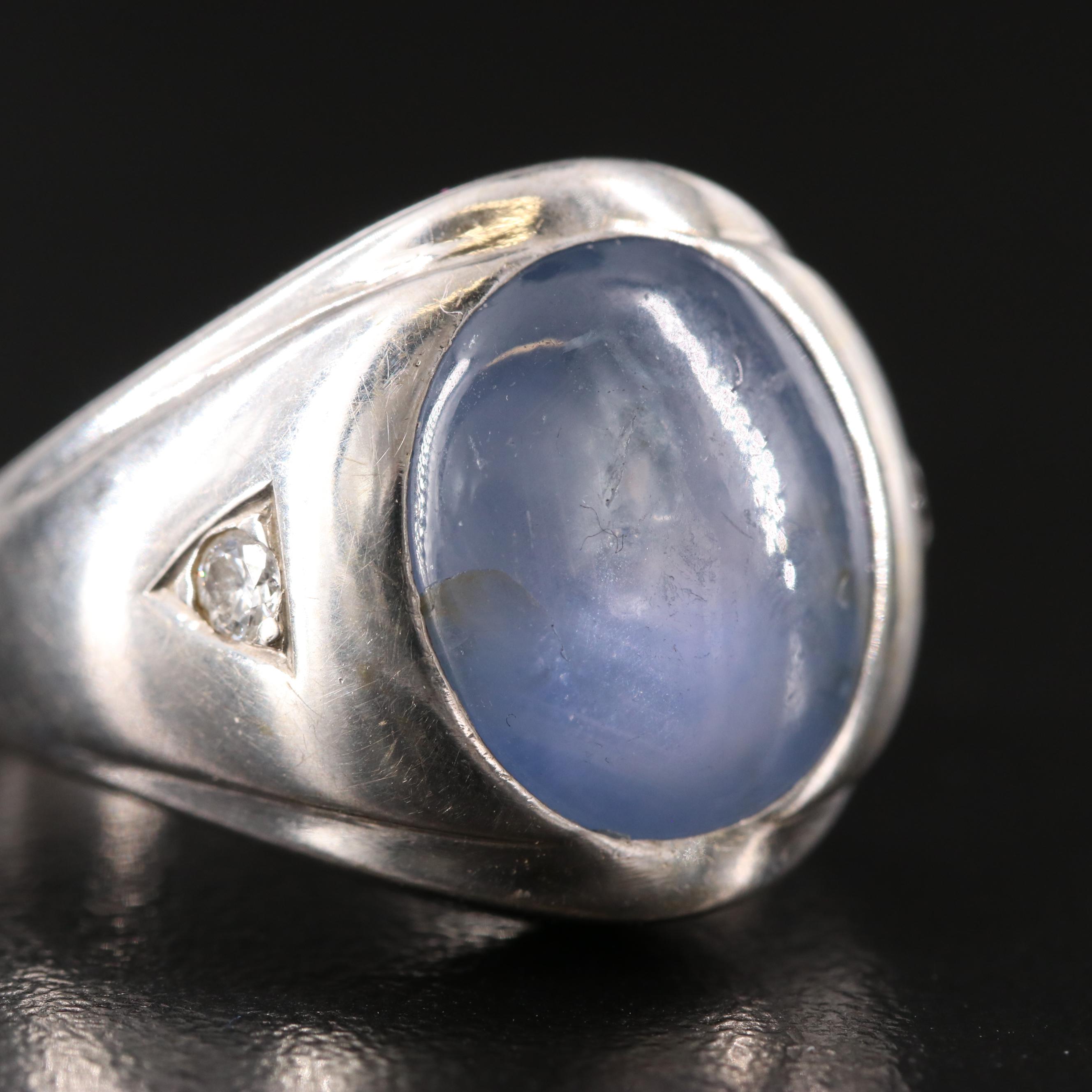 14K 14.97 CT Star Sapphire and Diamond Ring