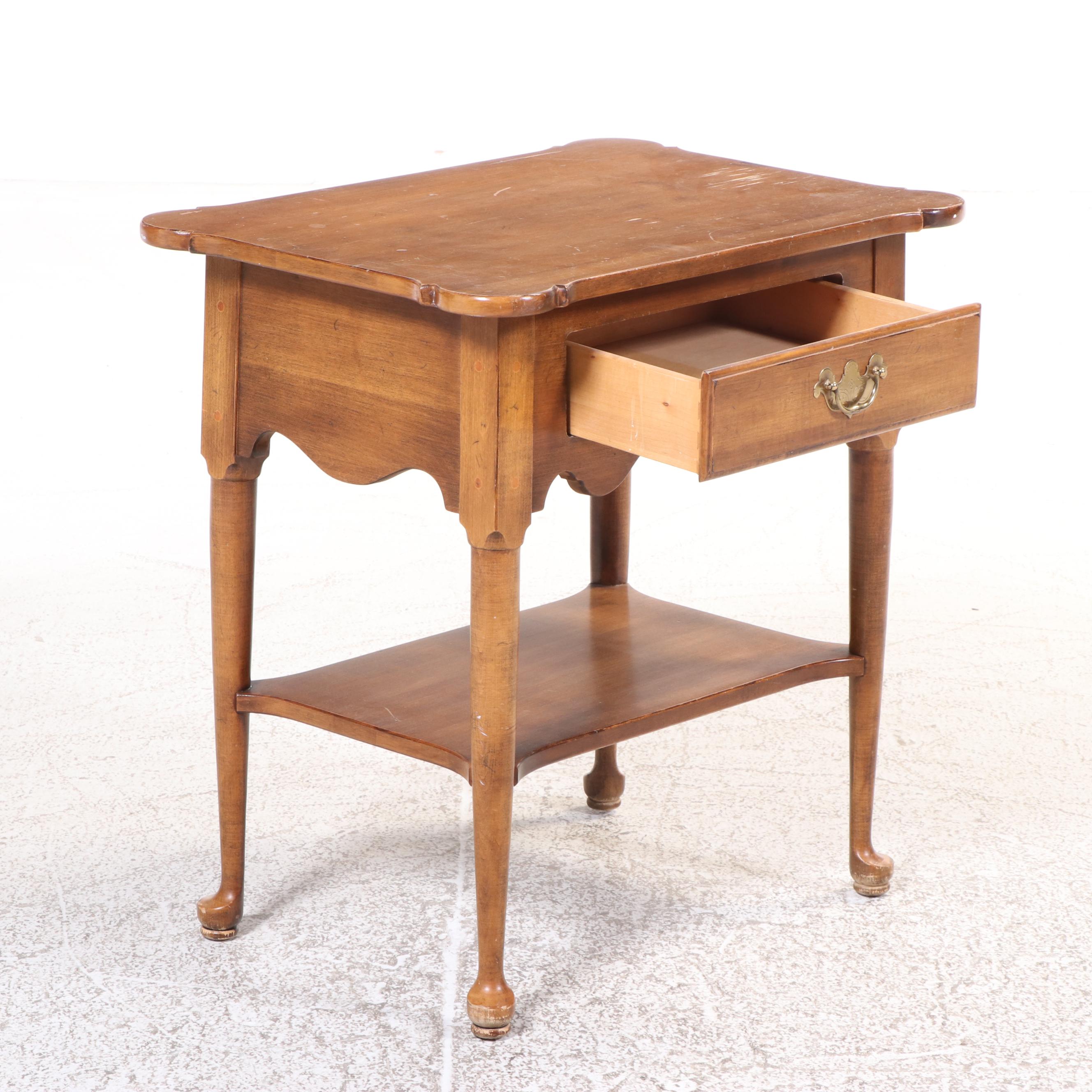 Ethan Allen Queen Anne Style Maple Side Table and Gilt-Stenciled Side Chair